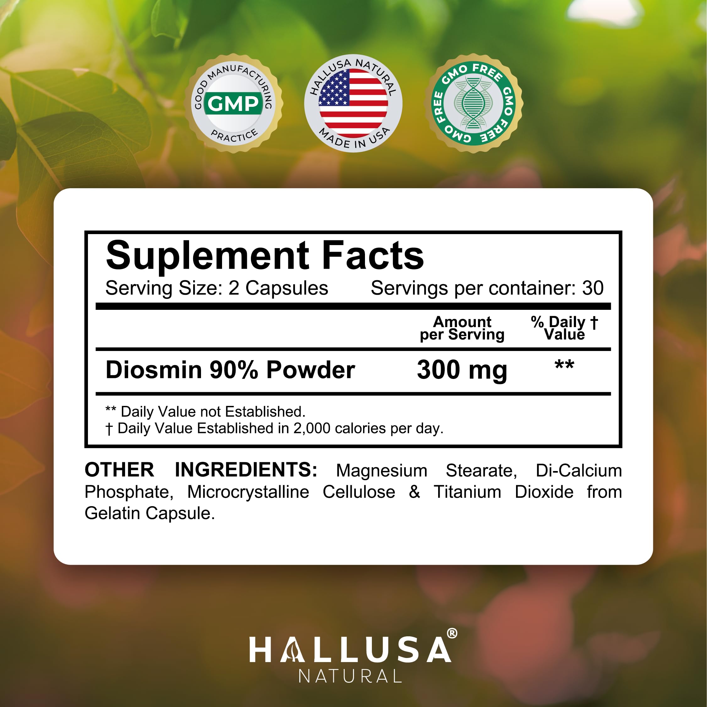 Hallusa Natural Diosmin Circulation 300mg capsules side view