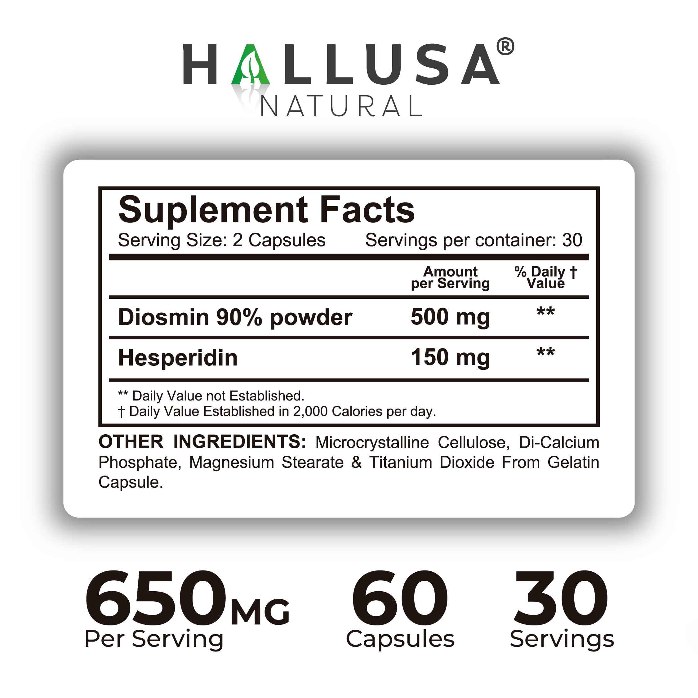 Hallusa Natural Diosmin & Hesperidin Capsules with measuring spoon