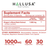 Hallusa Natural Dragon’s Blood 1000mg Capsules on a wooden table