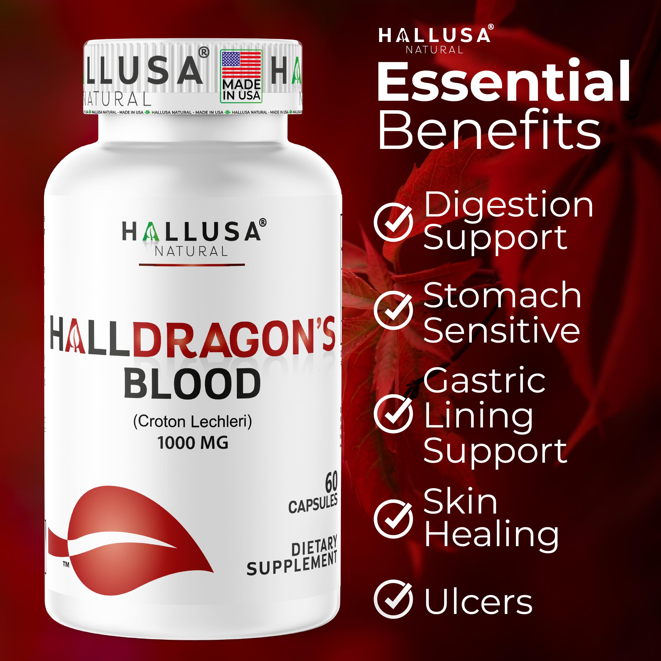 Hallusa Natural Dragon’s Blood 1000mg Capsules opened bottle