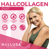 Hallusa Natural Multi Collagen Peptides Powder mixed in a glass of water