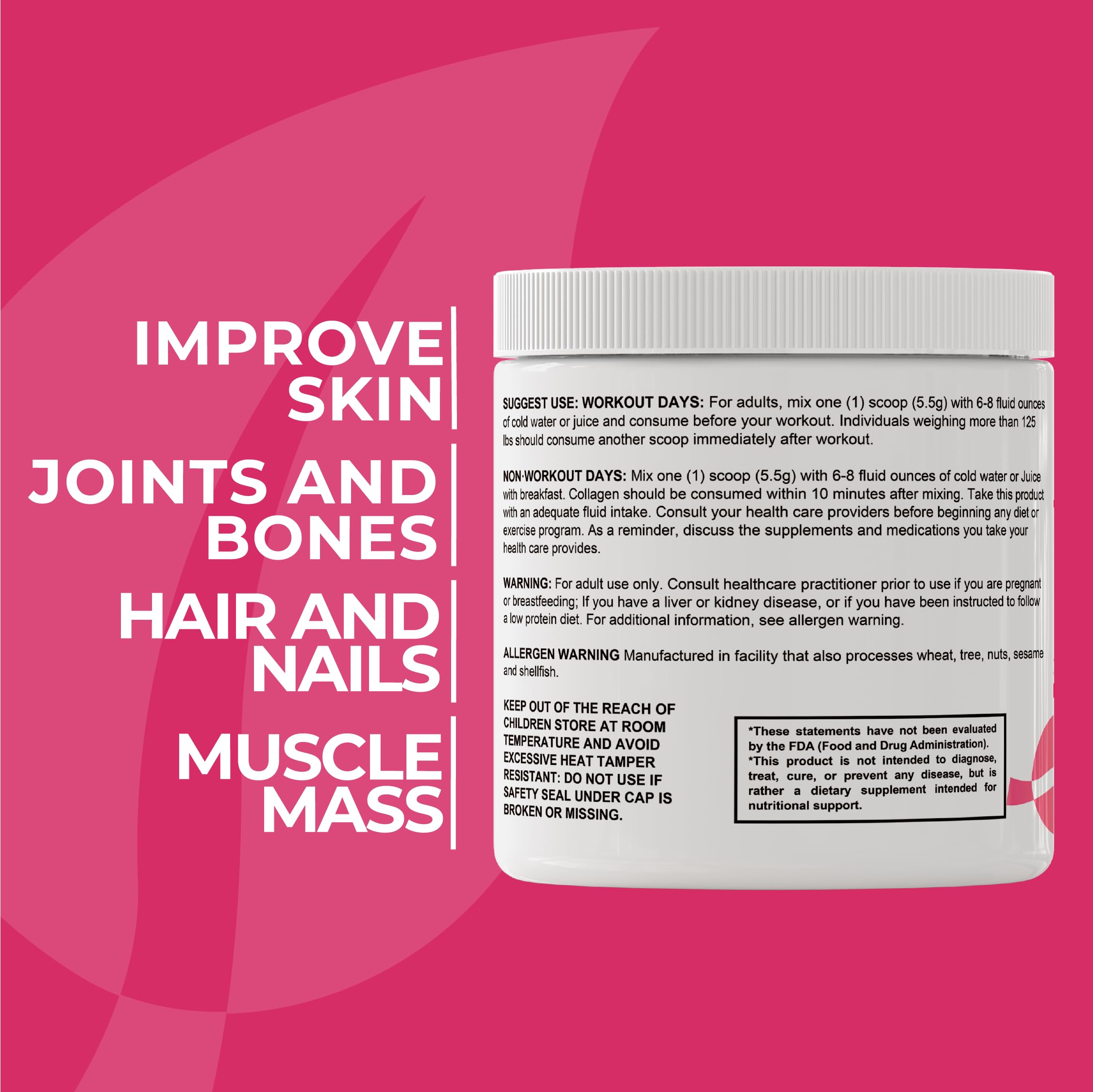 Hallusa Natural Multi Collagen Peptides Powder side view showing nutritional information