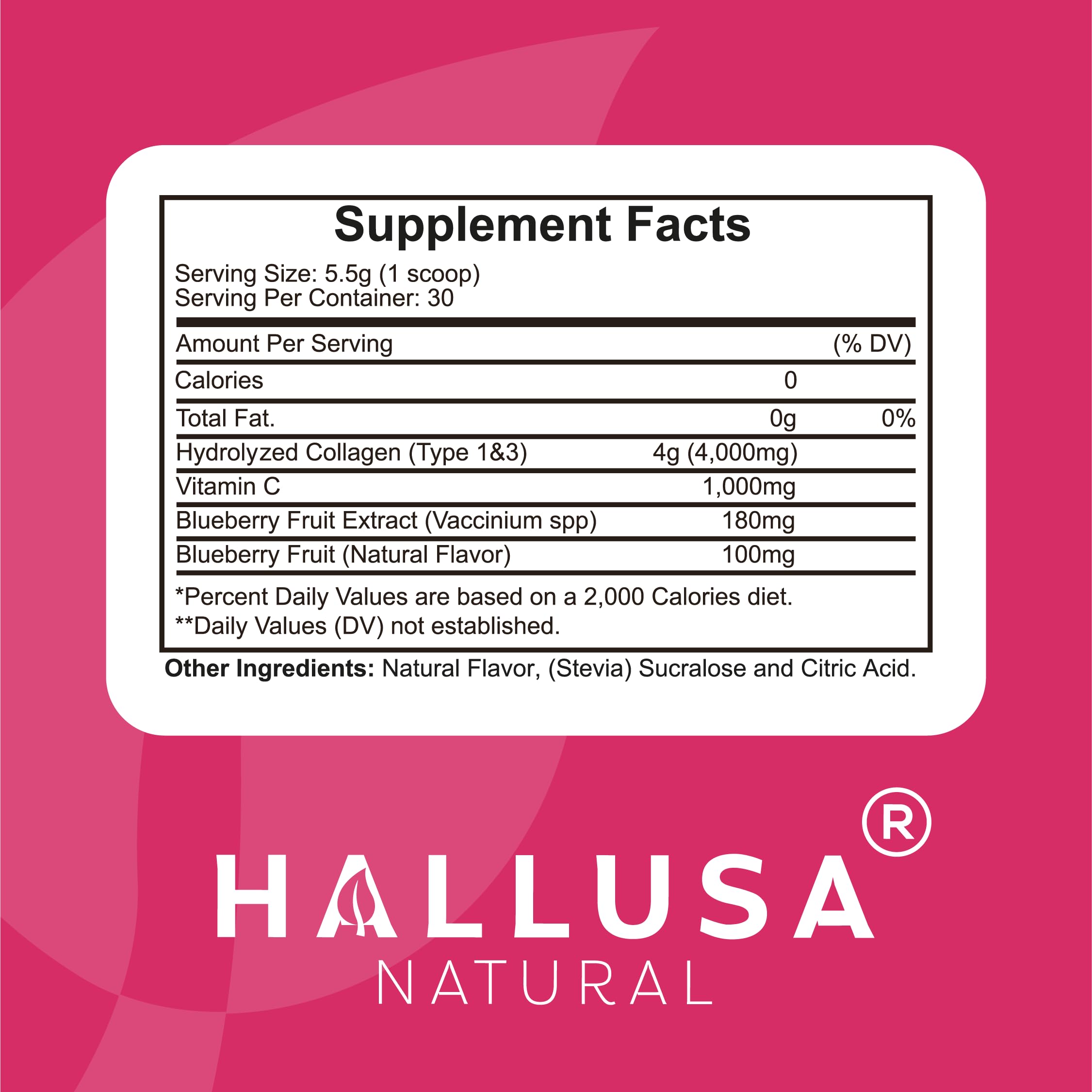 Hallusa Natural Multi Collagen Peptides Powder with blueberries and lemon
