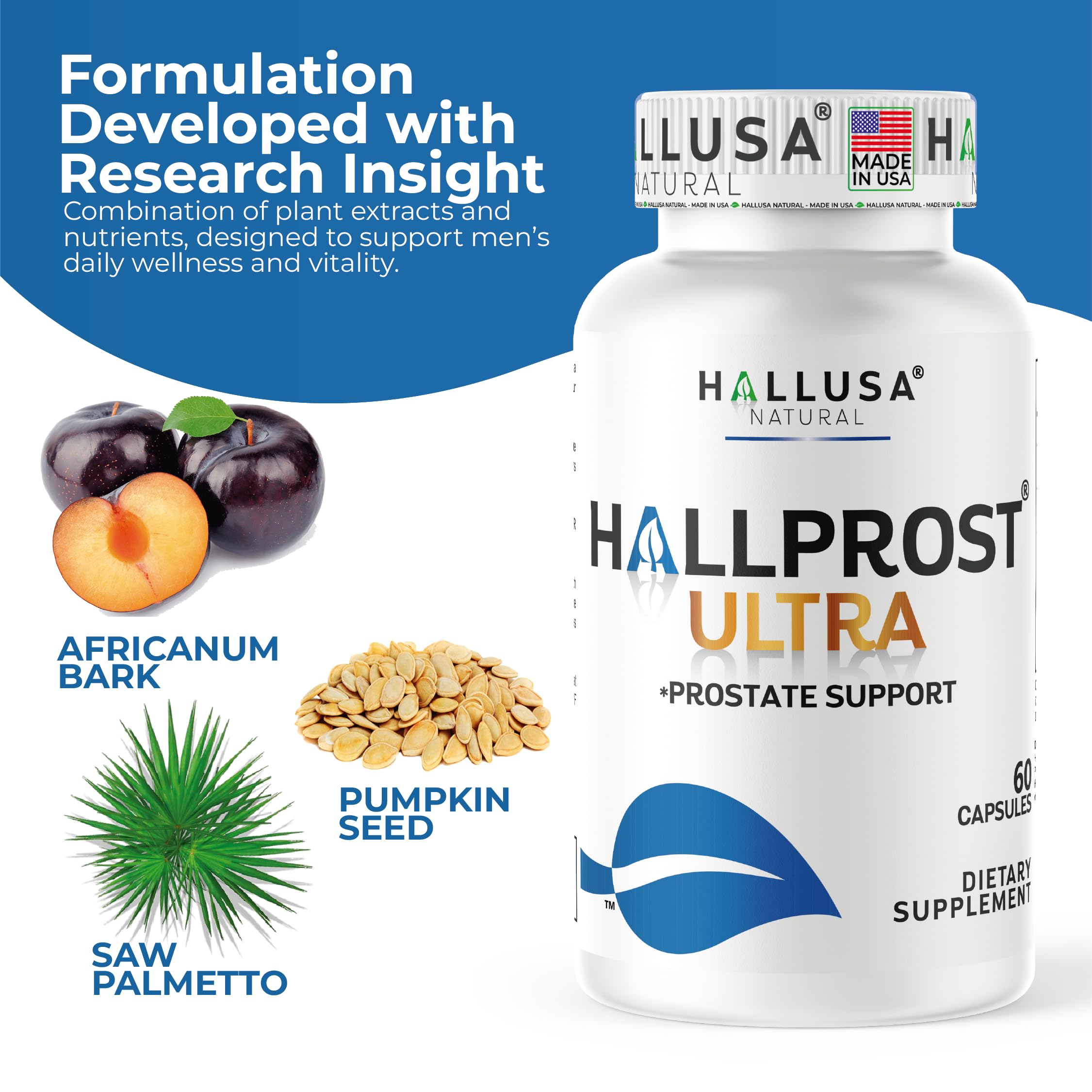 Hallusa Natural Saw Palmetto 810mg supplement back view