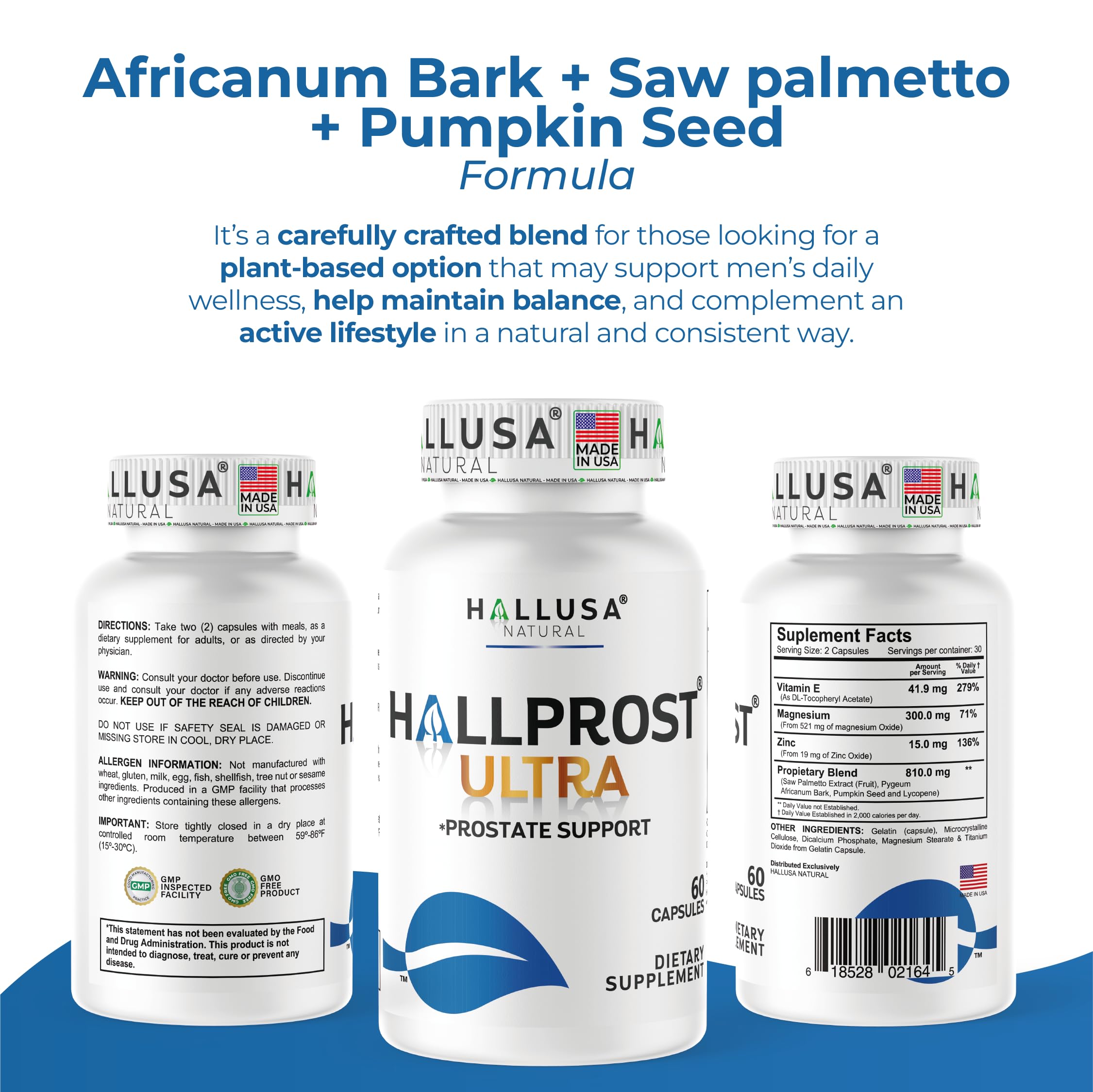 Hallusa Natural Saw Palmetto 810mg supplement in a lifestyle setting