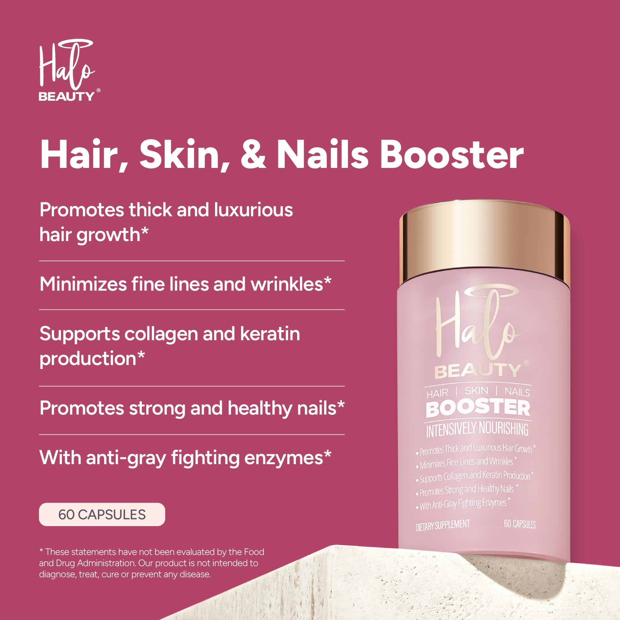 Halo Beauty Hair, Skin & Nail Support Capsules side view
