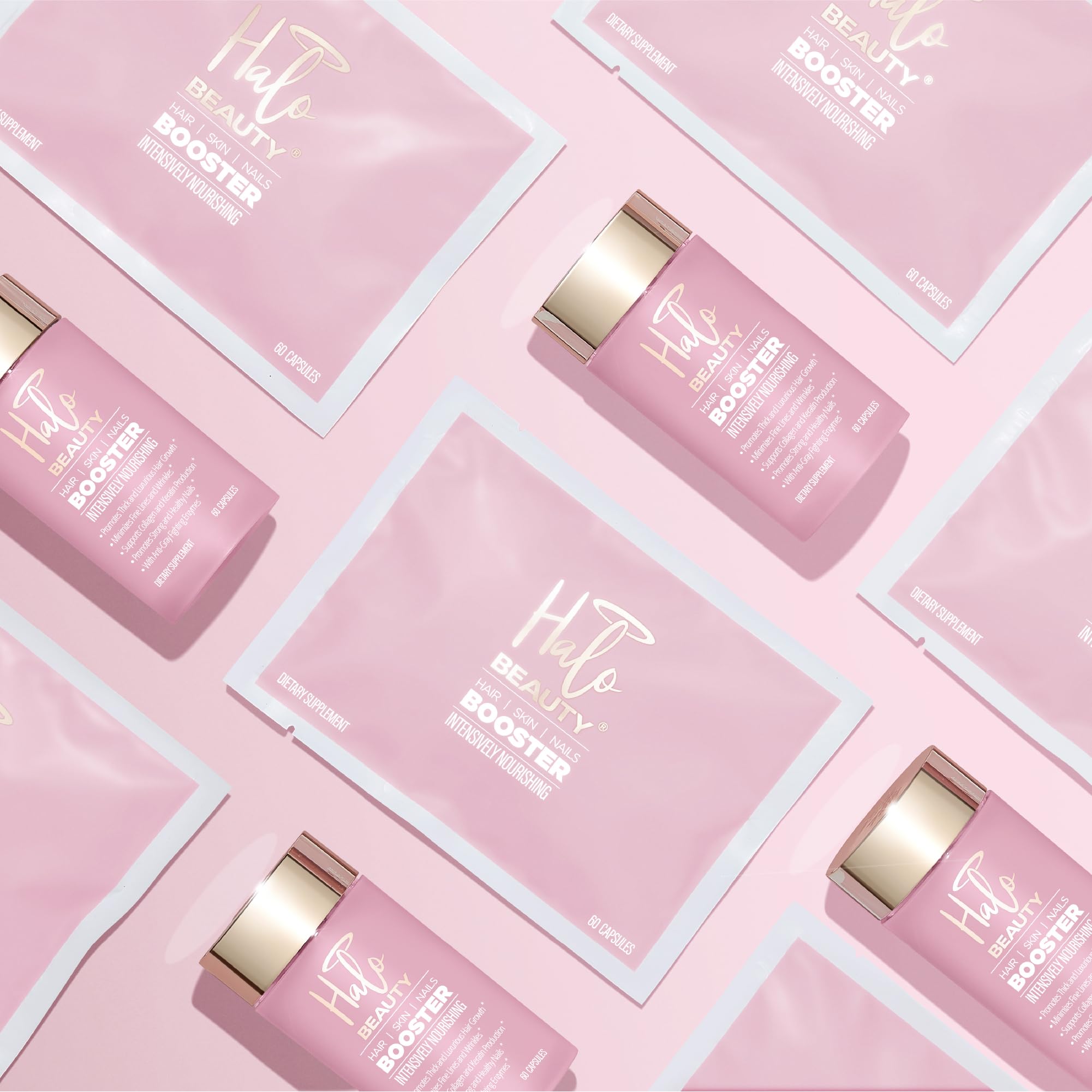 Halo Beauty Hair, Skin & Nail Support Capsules with measuring spoon