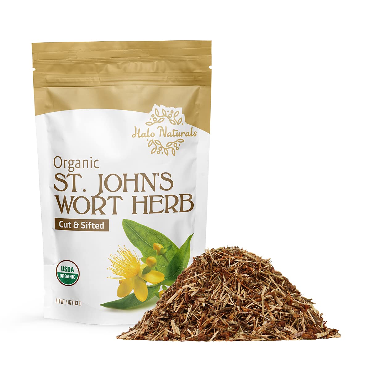 Halo Naturals Organic St. John's Wort Herb Cut & Sifted front view