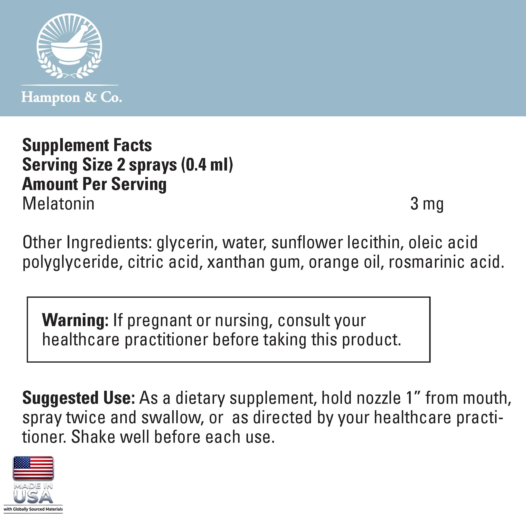 Hampton Distribution Melatonin Sleep Spray 3mg packaging details