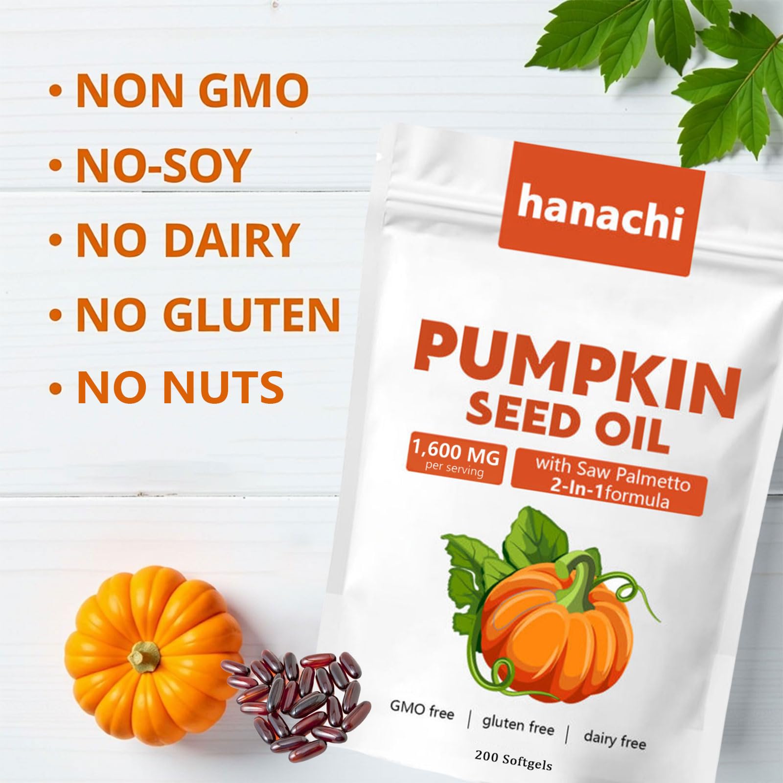 hanachi Pumpkin Seed Oil Capsules bottle with softgels