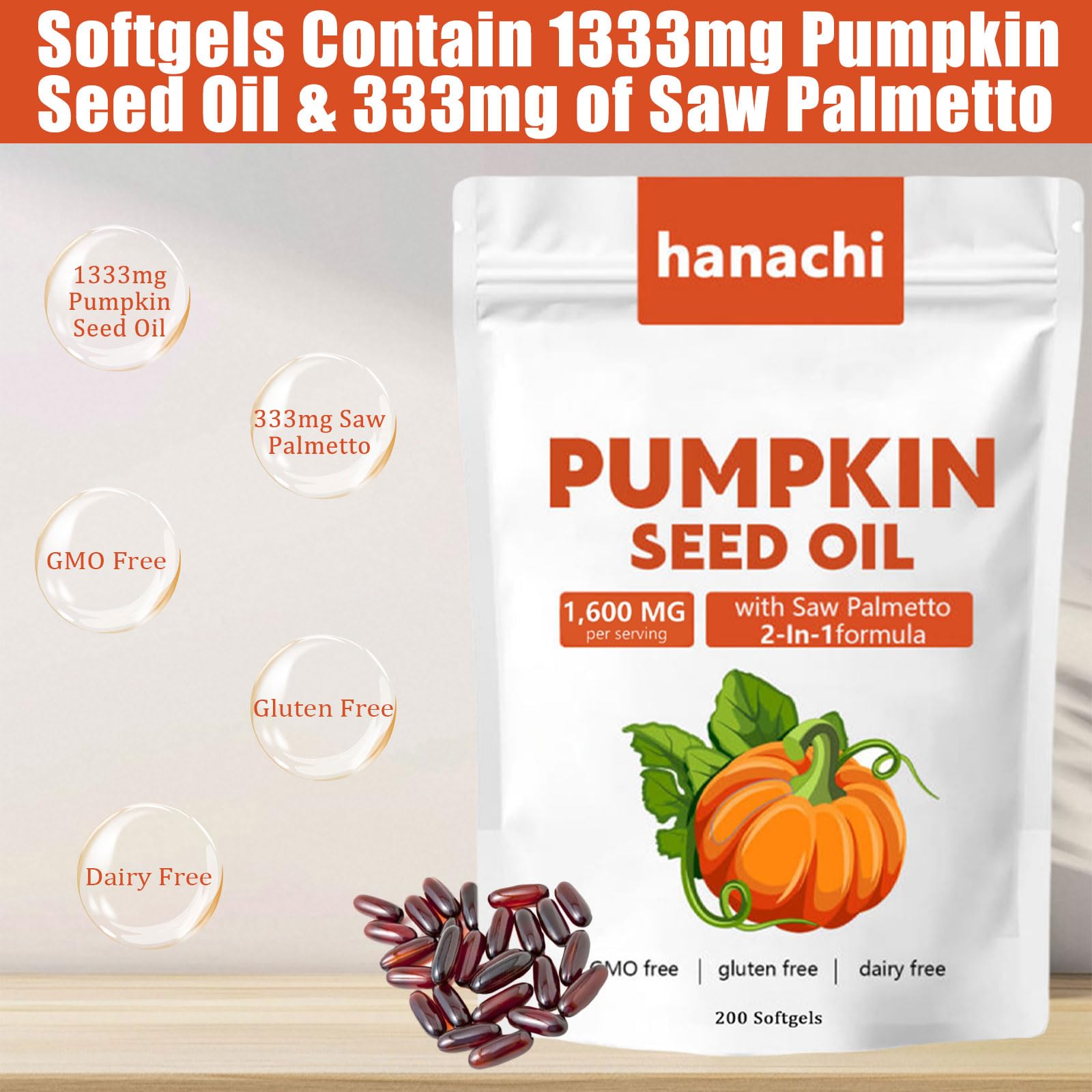 hanachi Pumpkin Seed Oil Capsules softgel close-up