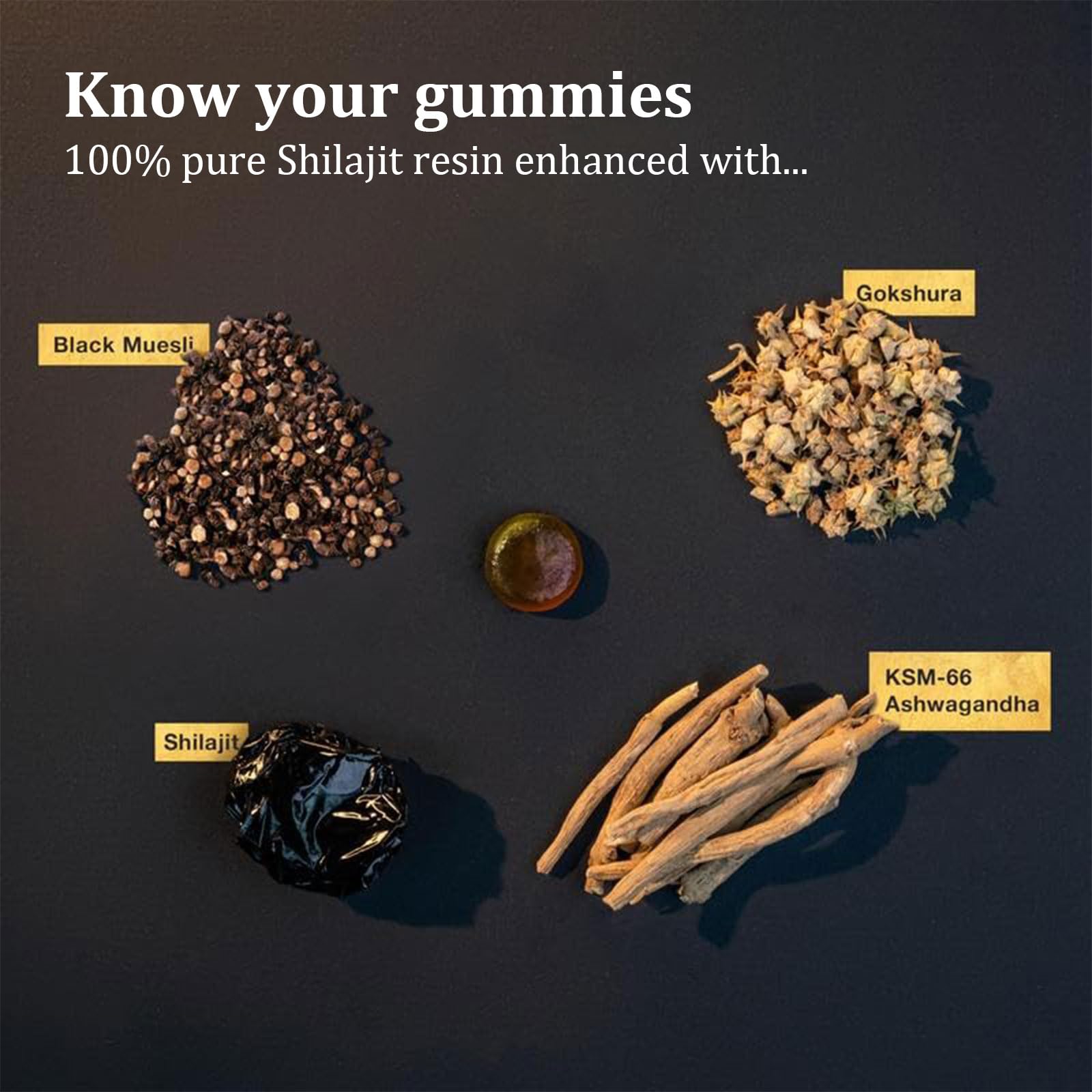 hanachi Pure Himalayan Shilajit Gold Gummy close-up of gummies