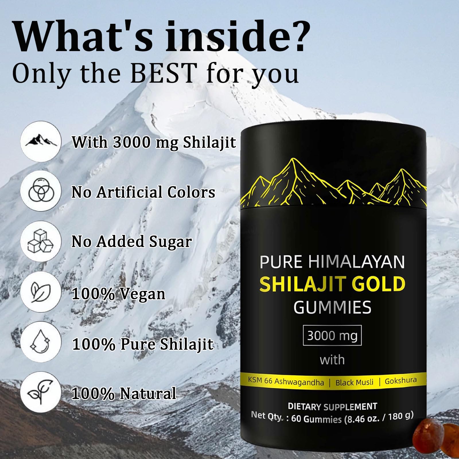 hanachi Pure Himalayan Shilajit Gold Gummy on a wooden table