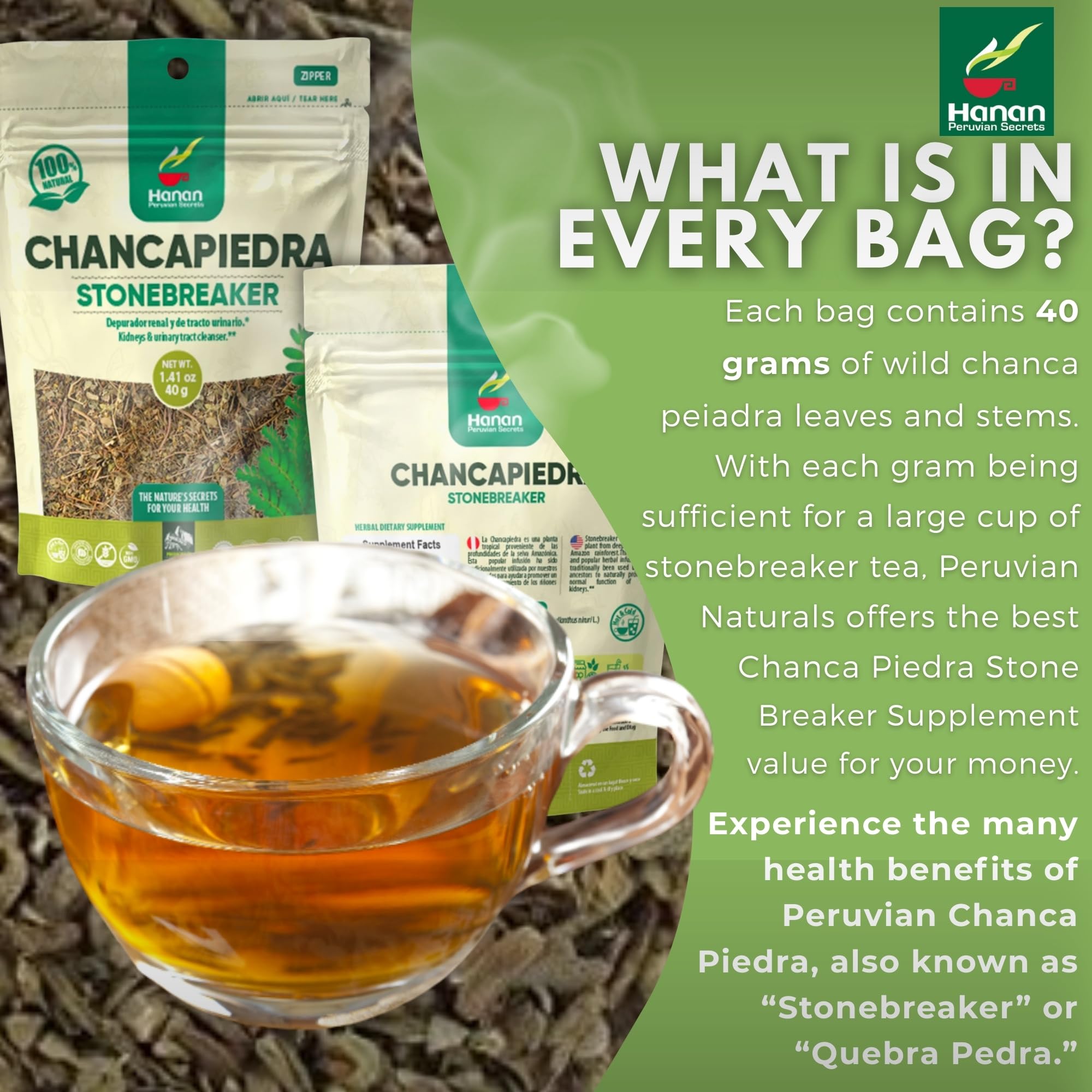 Hanan Chanca Piedra tea leaves close-up