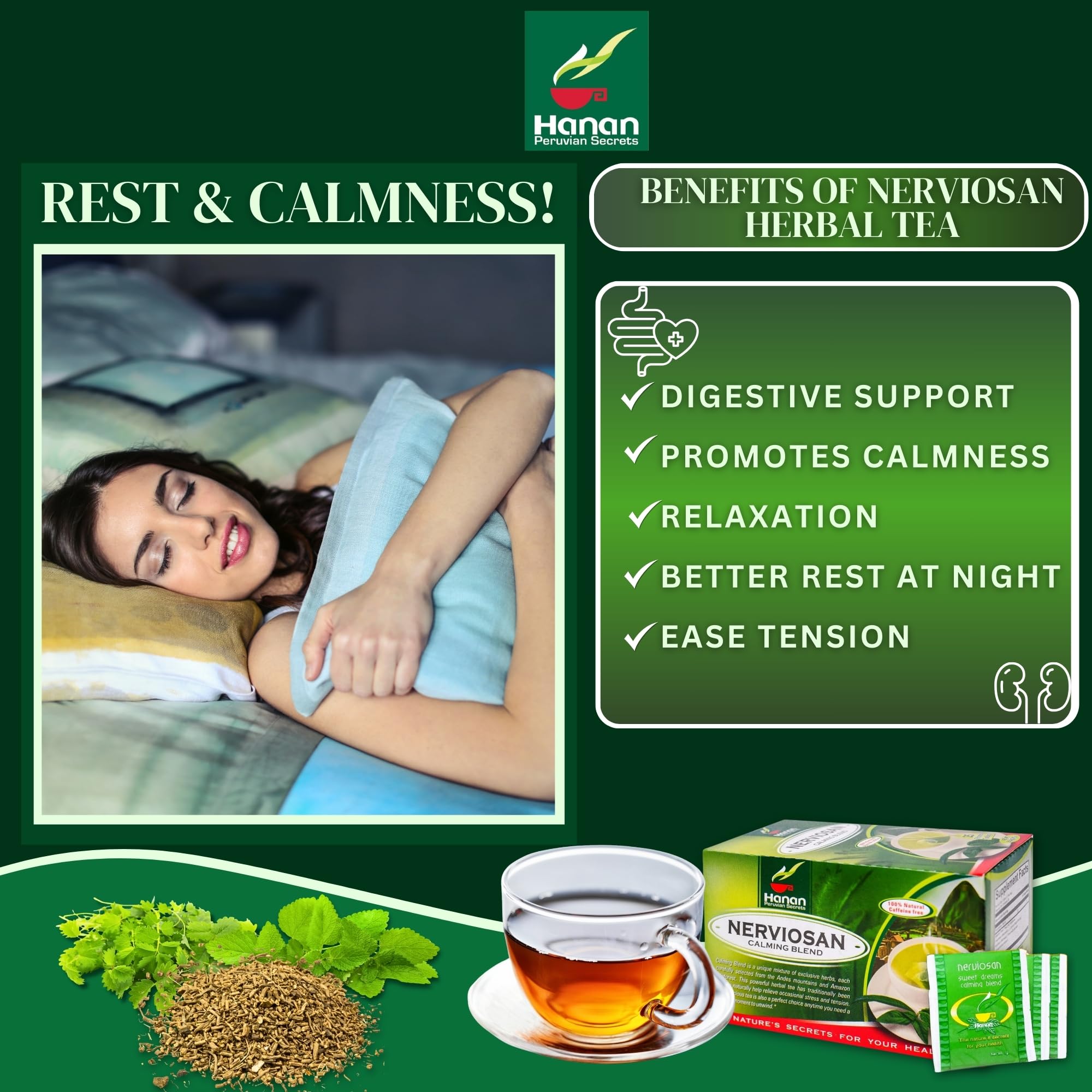 Hanan Nerviosan Calming Herbal Blend ingredients display