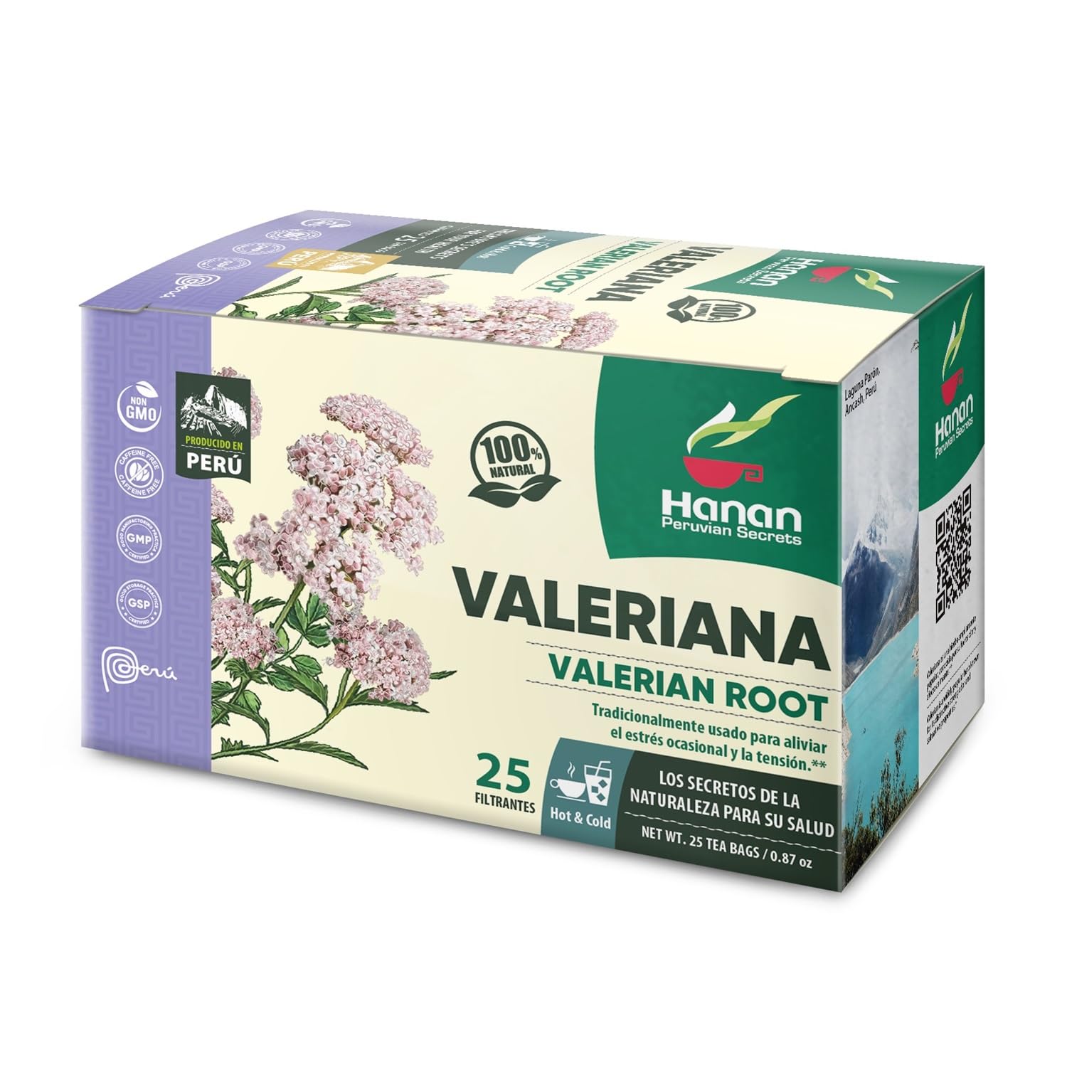 HANAN PERUVIAN SECRETS Valerian Root Herbal Tea box front view