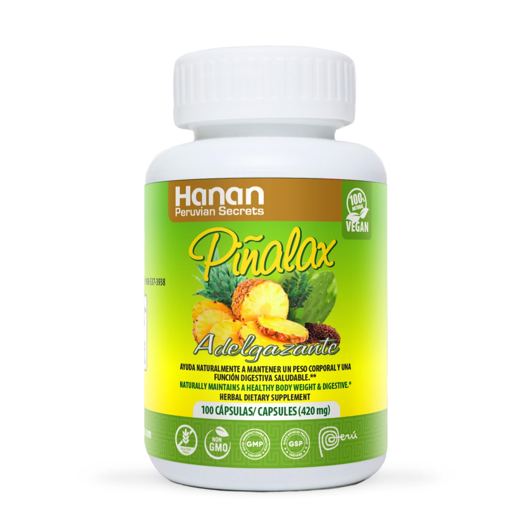 Hanan Piñalax Herbal Capsules bottle front view