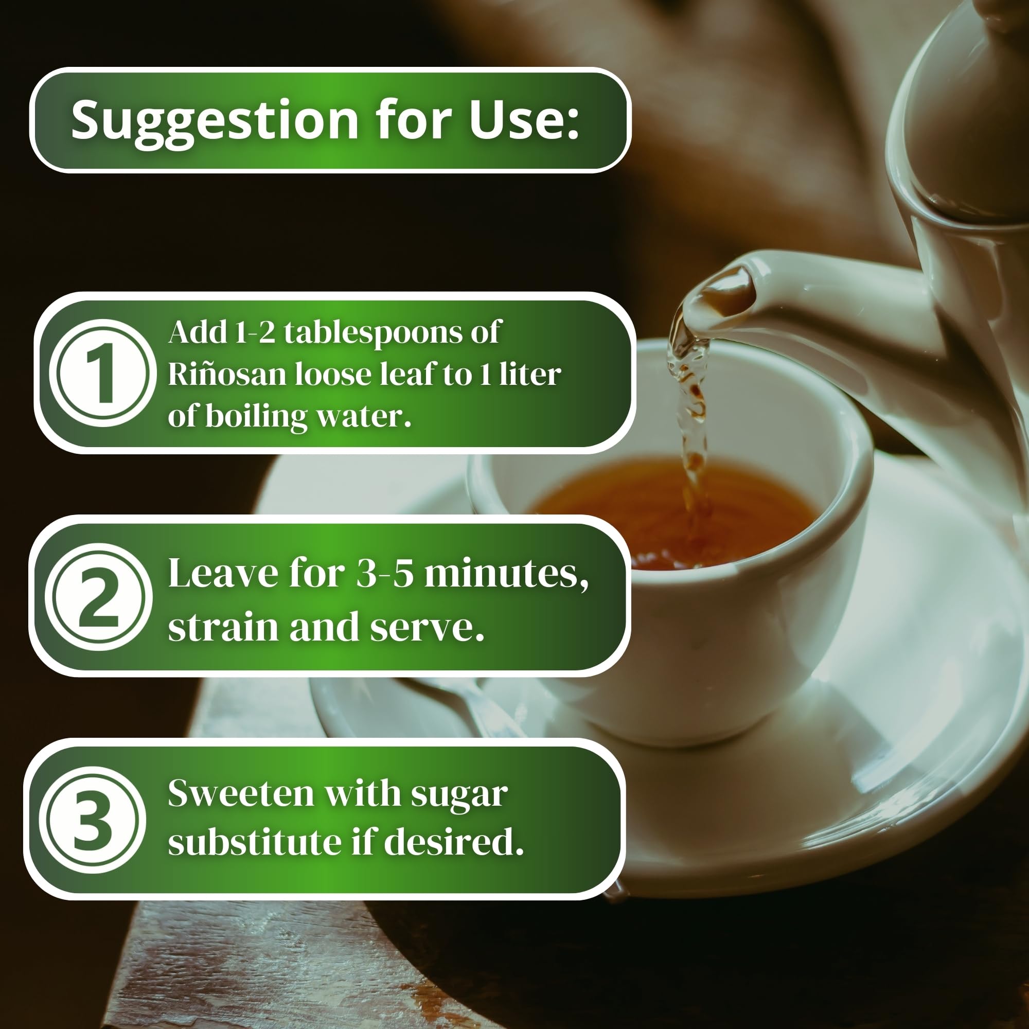 Hanan Riñosan Kidney Cleanse Herbal Tea Bags brewed tea in cup