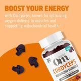 Hand holding OM MUSHROOM SUPERFOOD Cordyceps Gummies