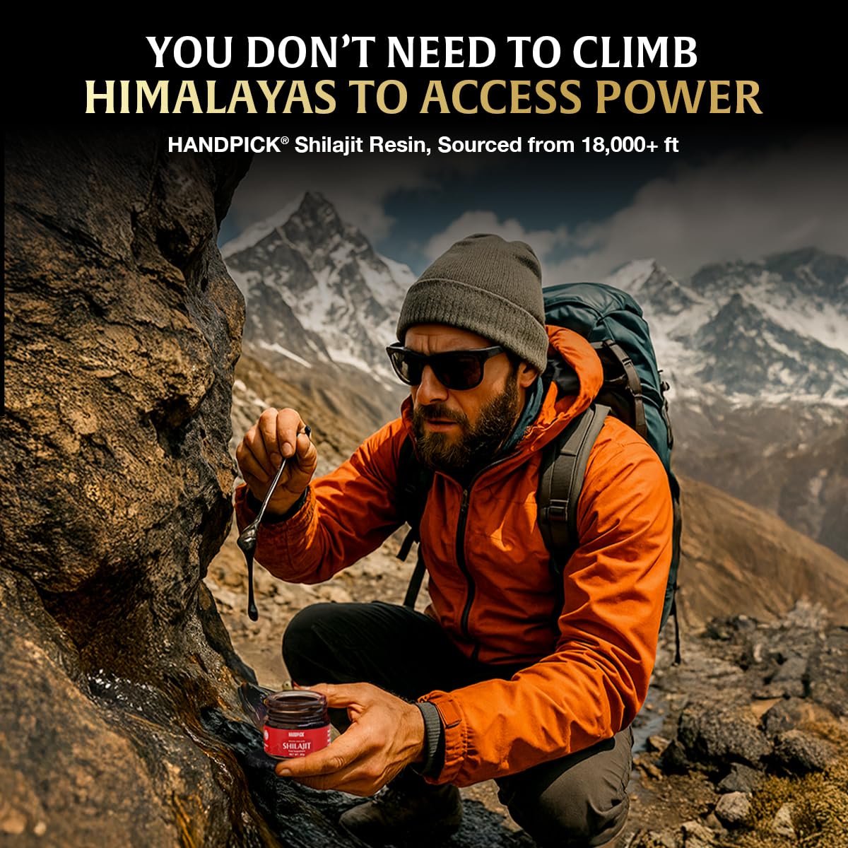 HANDPICK Himalayan Shilajit Resin with a spoon for serving