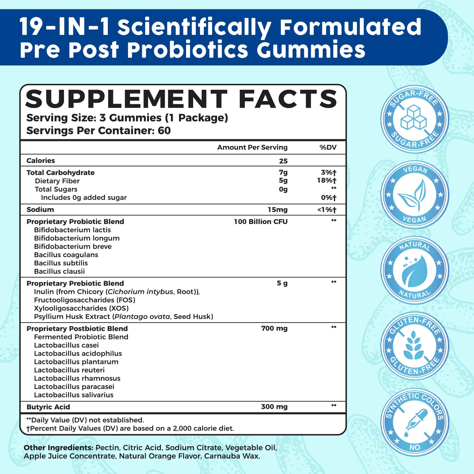 Hanliste Probiotic Gummies 19 in 1 side view showing individual pouches