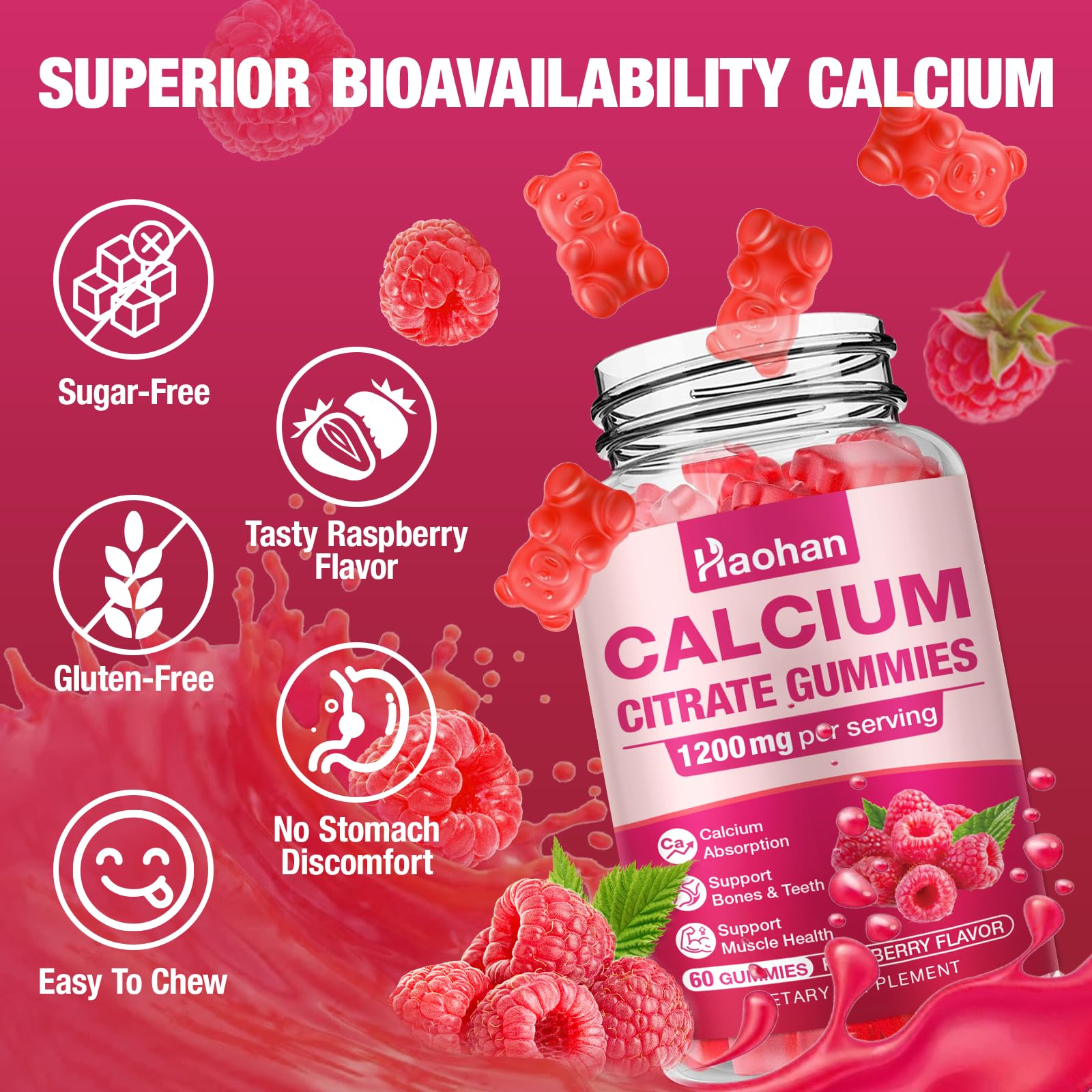Haohan Calcium Citrate Gummies raspberry gummies in hand