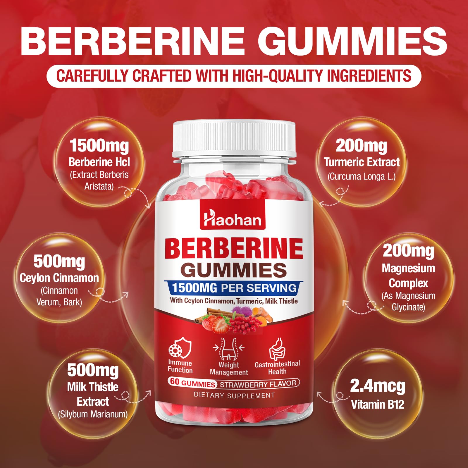 Haohan Cinnamon Gummies with Berberine HCl and Milk Thistle