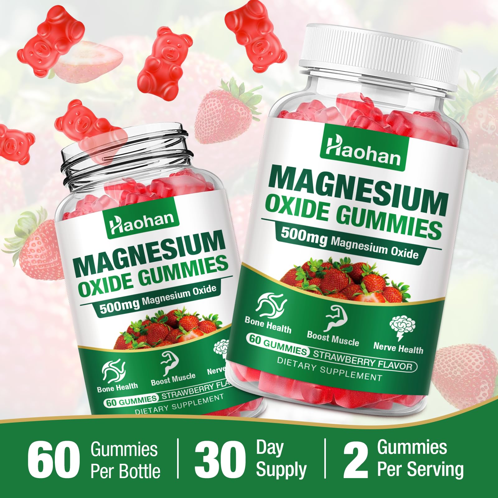 Haohan Magnesium Gummies bottle with gummies scattered