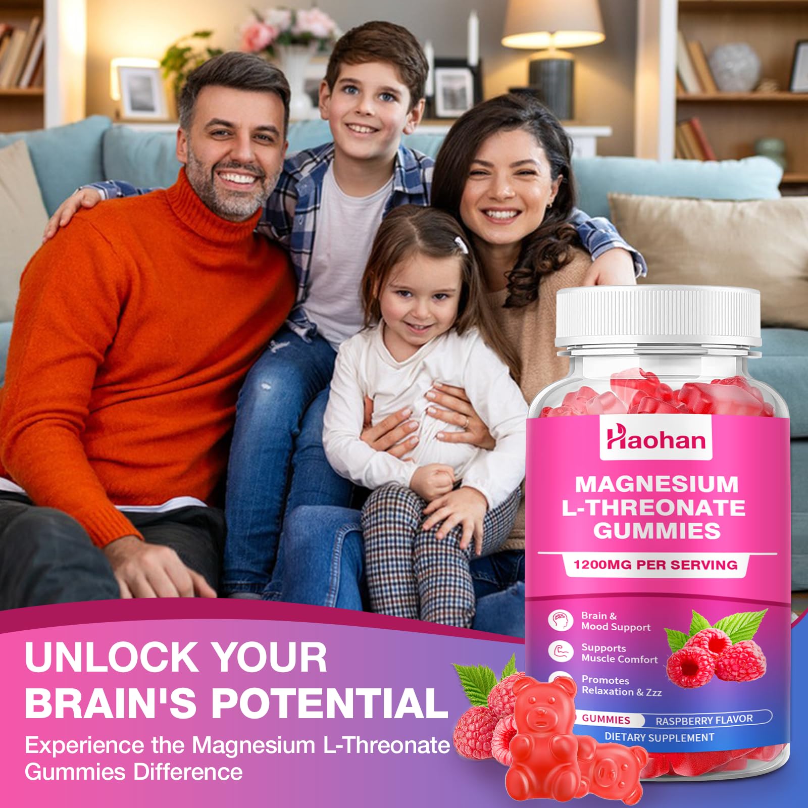 Haohan Magnesium L-Threonate Gummies in a bowl