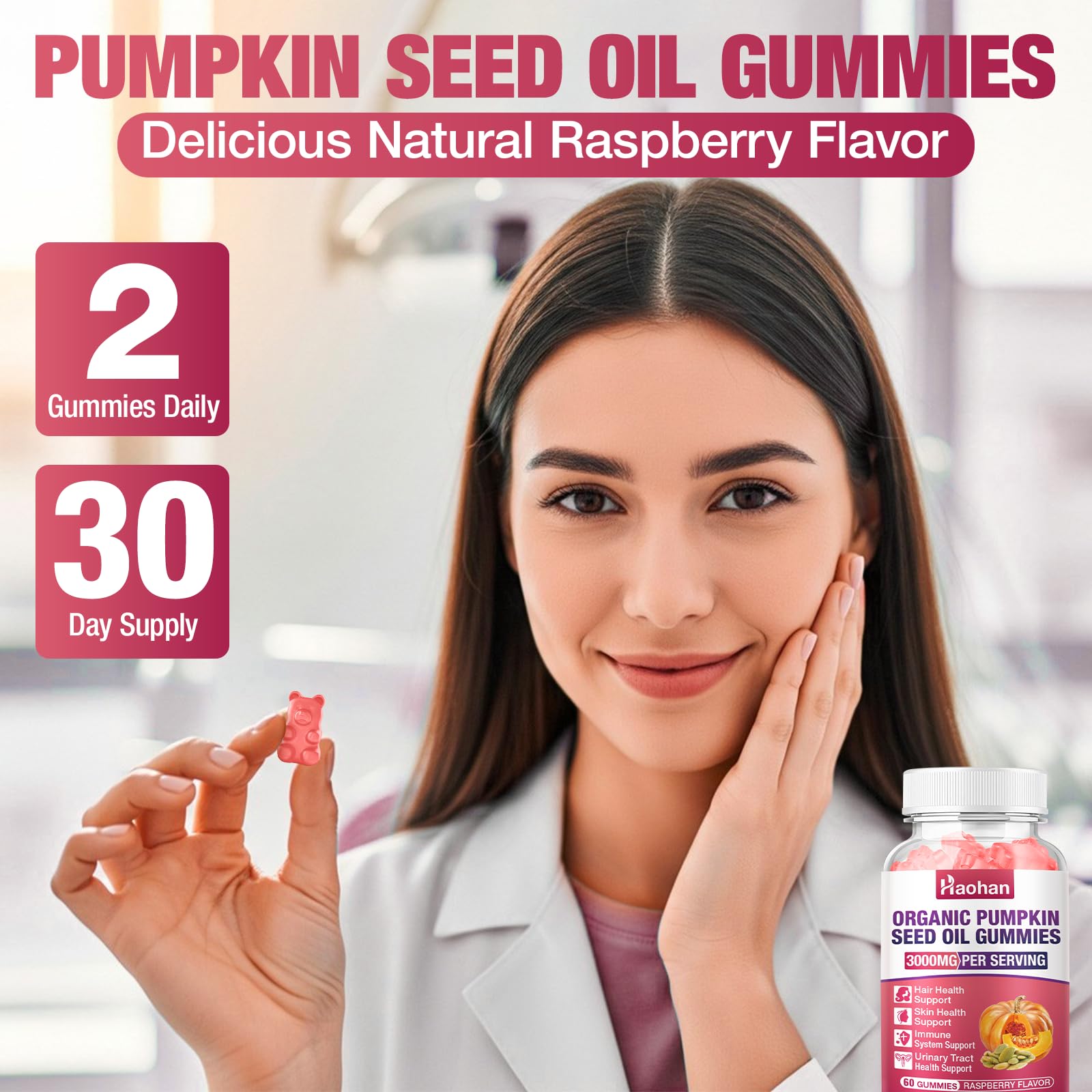 Haohan Saw Palmetto Gummies displayed with fresh raspberries