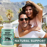 Happee Beef Organ Capsules with a leafy background