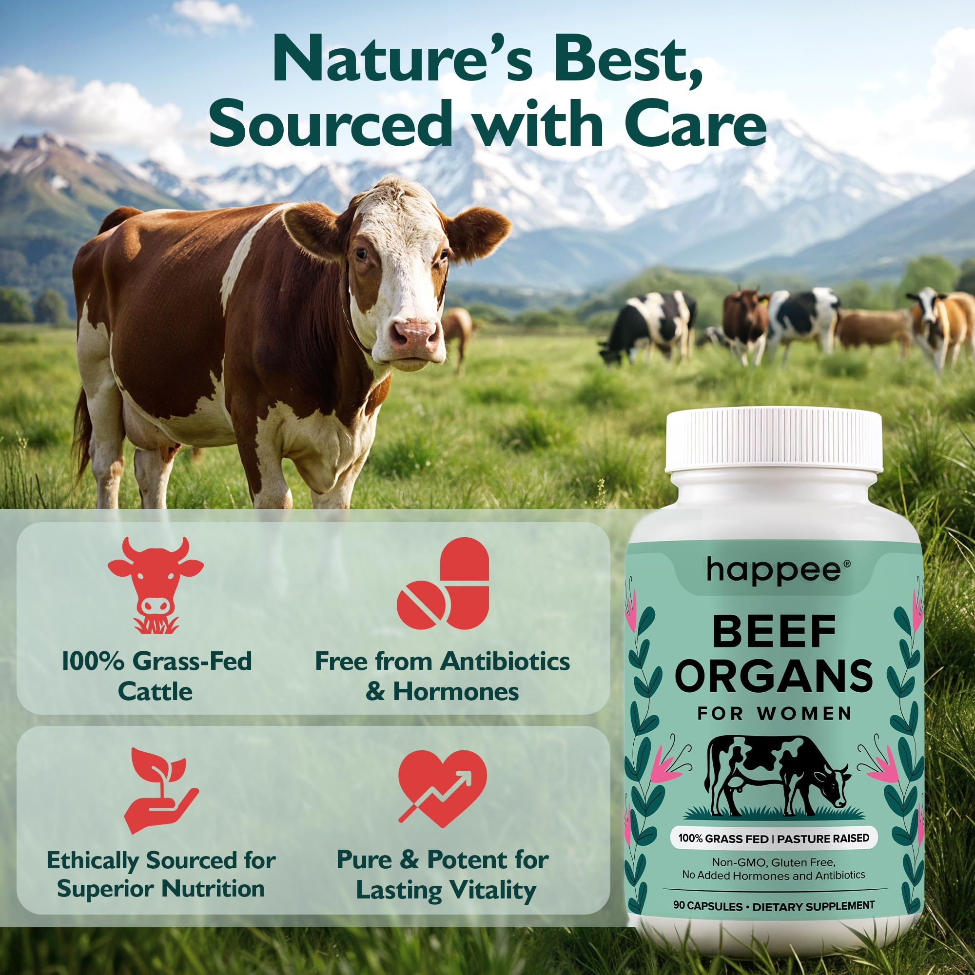 Happee Beef Organ Capsules with measuring spoon