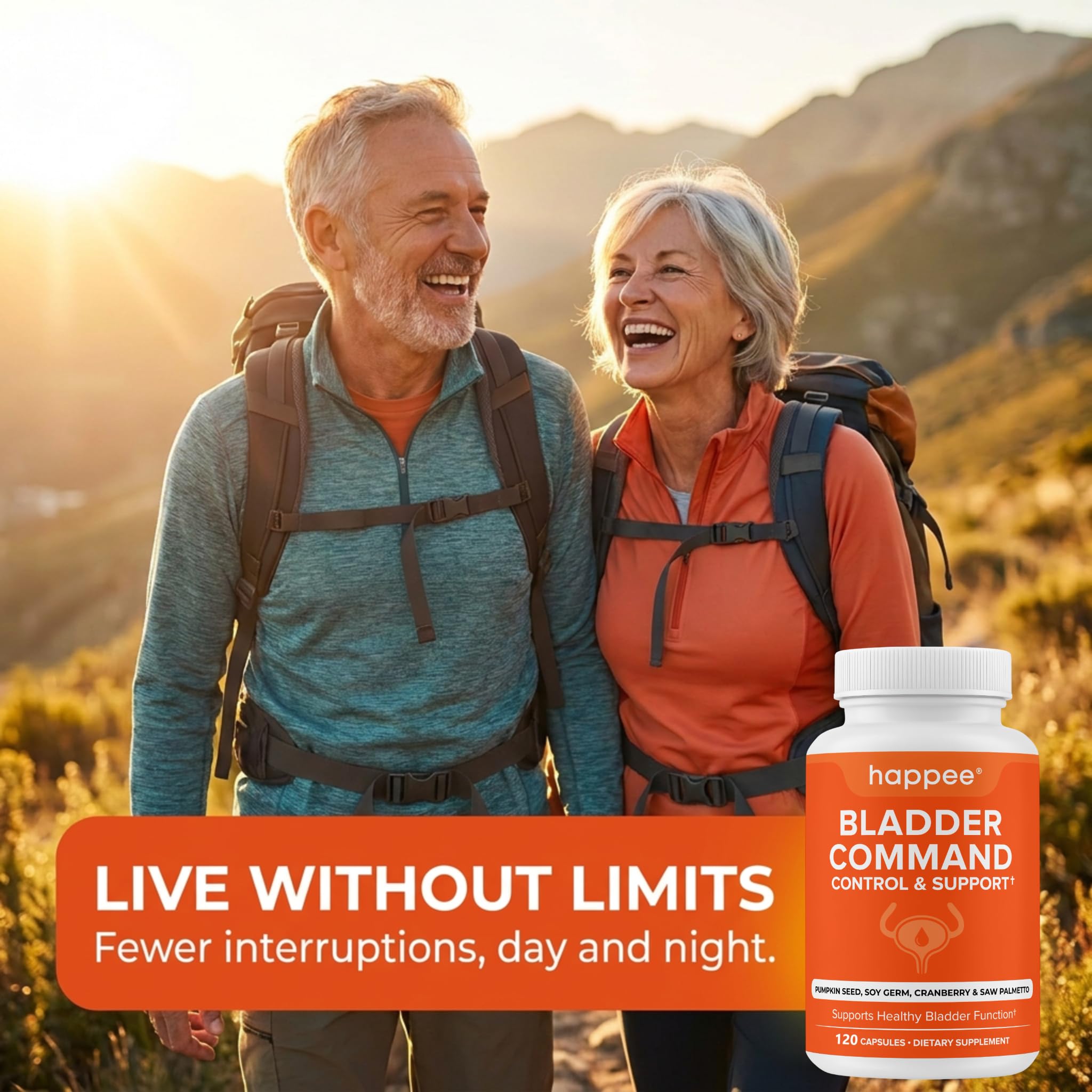 Happee Bladder Command Supplement packaging with ingredients list
