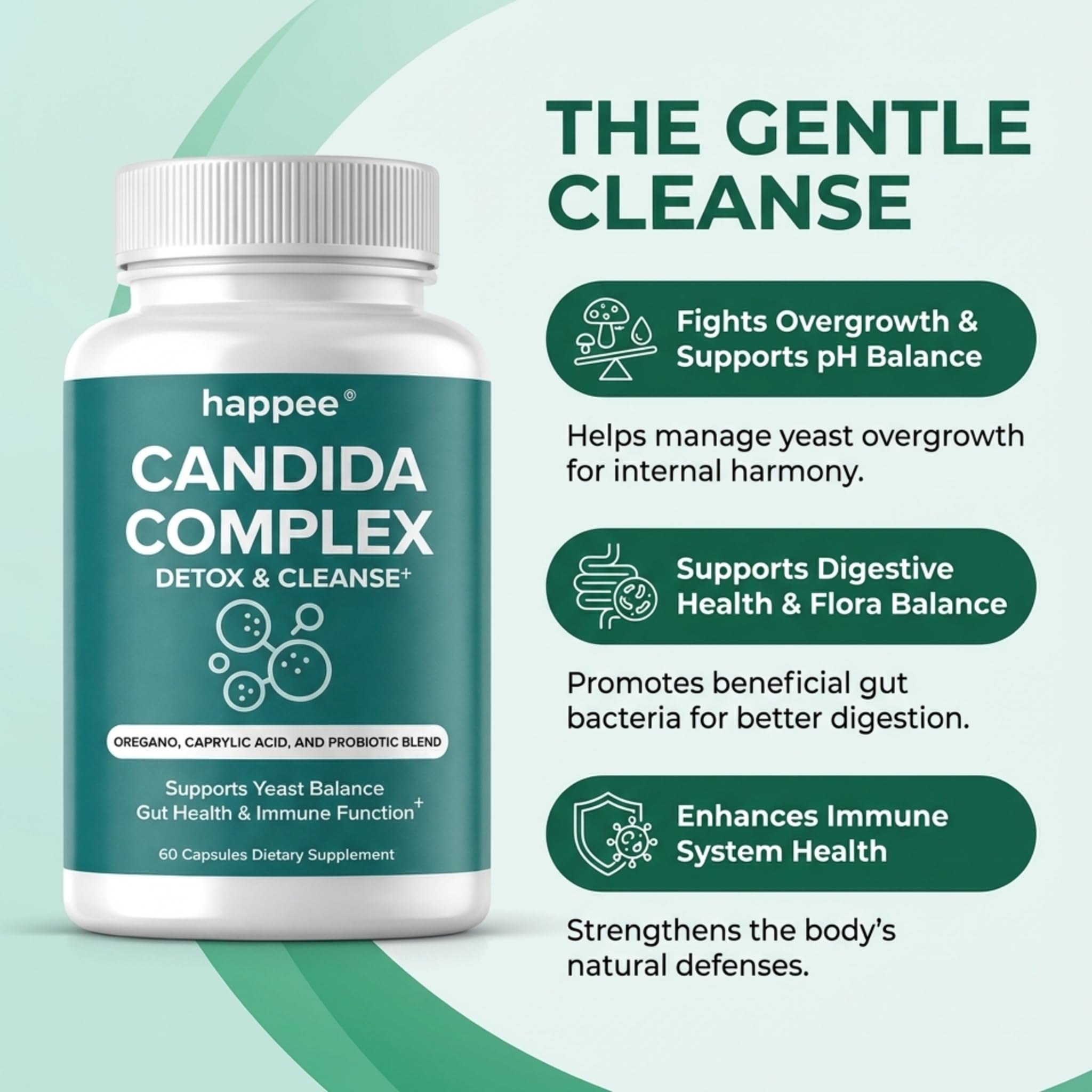 Happee Candida Complex Supplement bottle with label