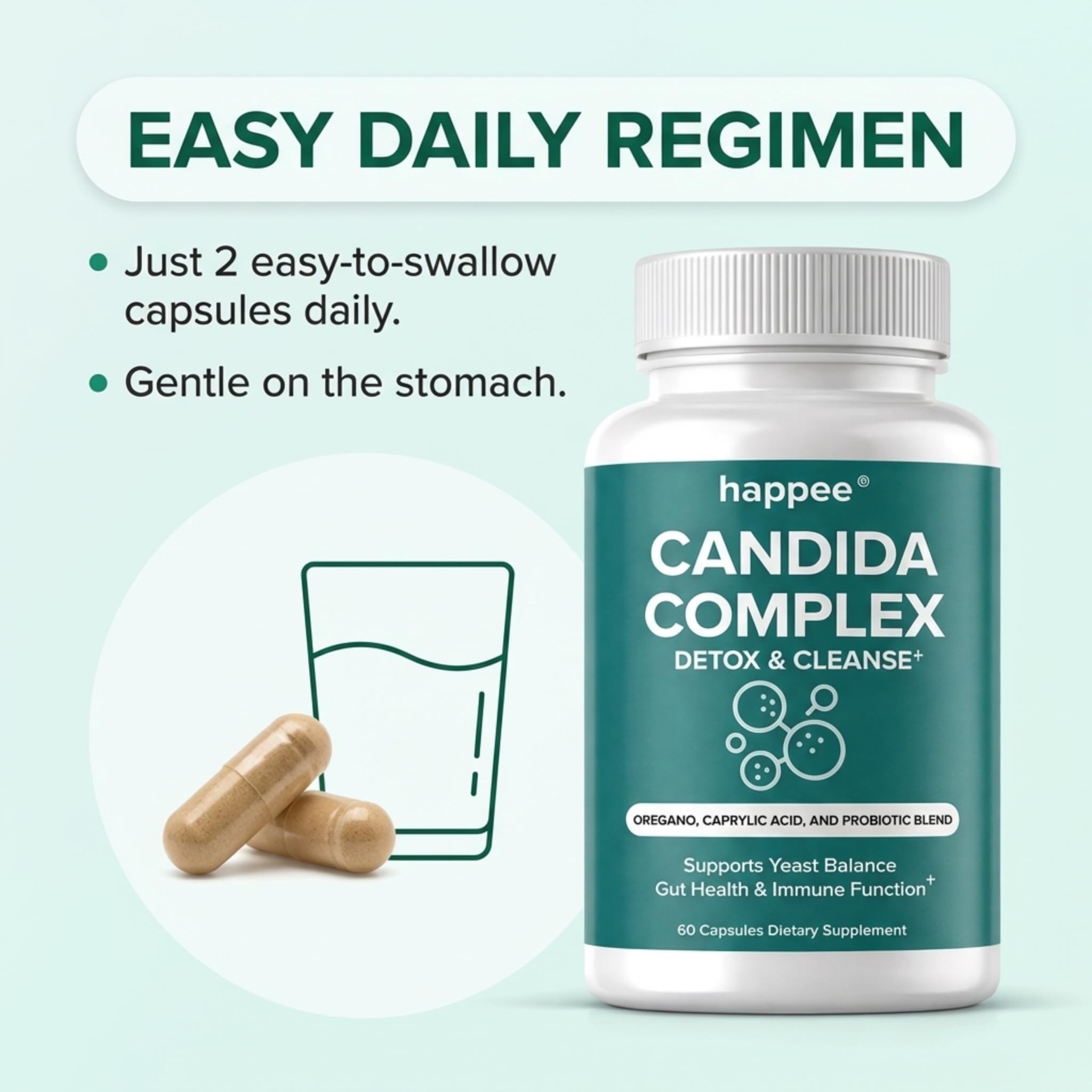 Happee Candida Complex Supplement in a lifestyle setting