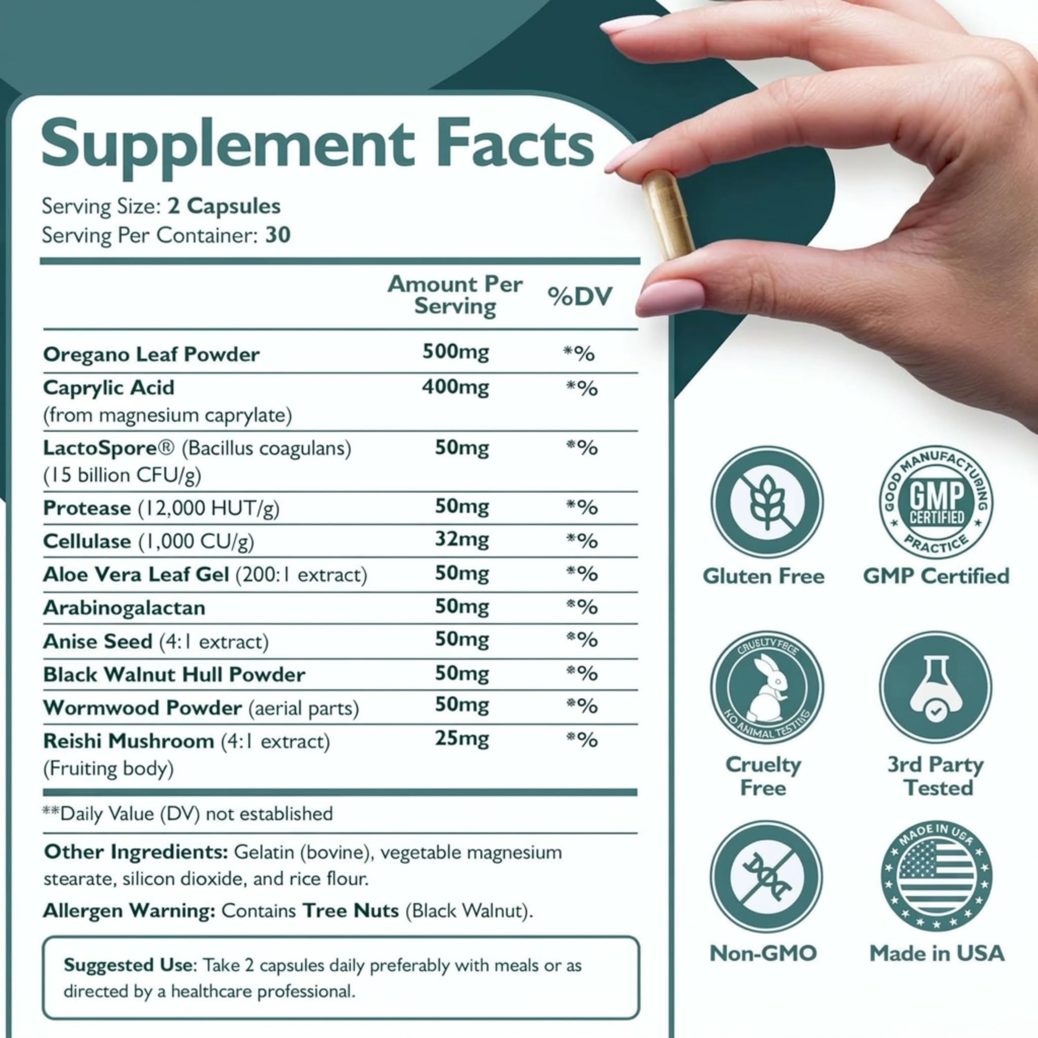Happee Candida Complex Supplement with a measuring spoon