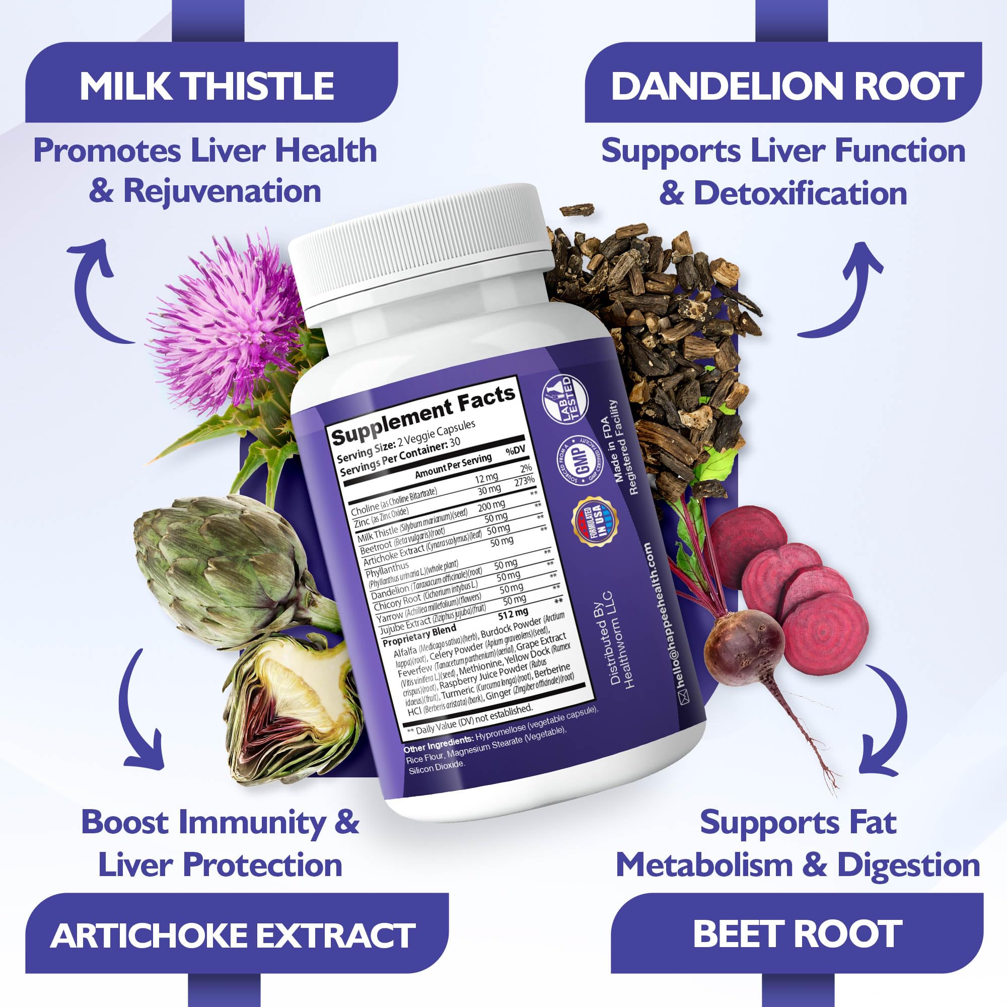 Happee Milk Thistle supplement with ingredients list