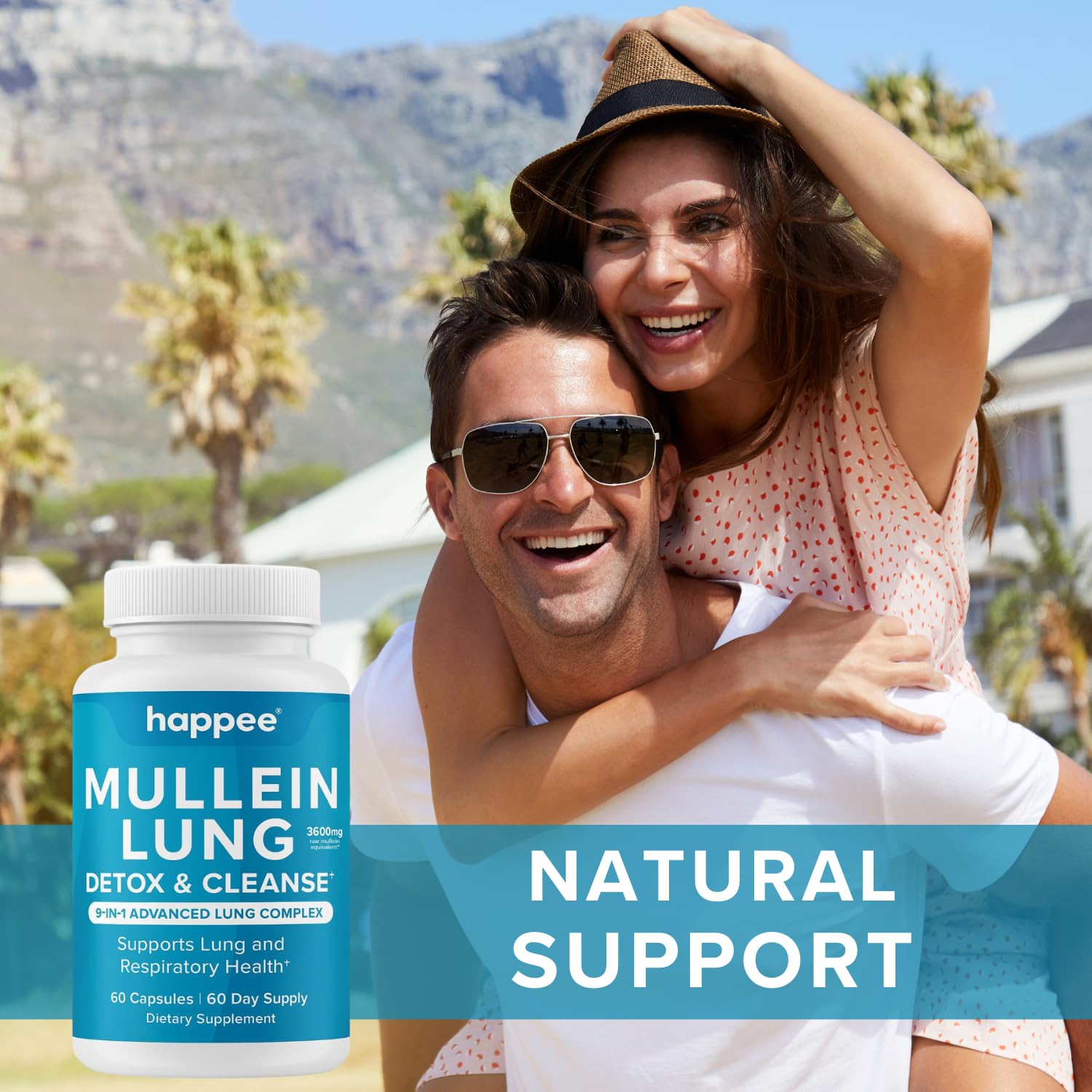 Happee Mullein Leaf Extract capsules in a clear glass