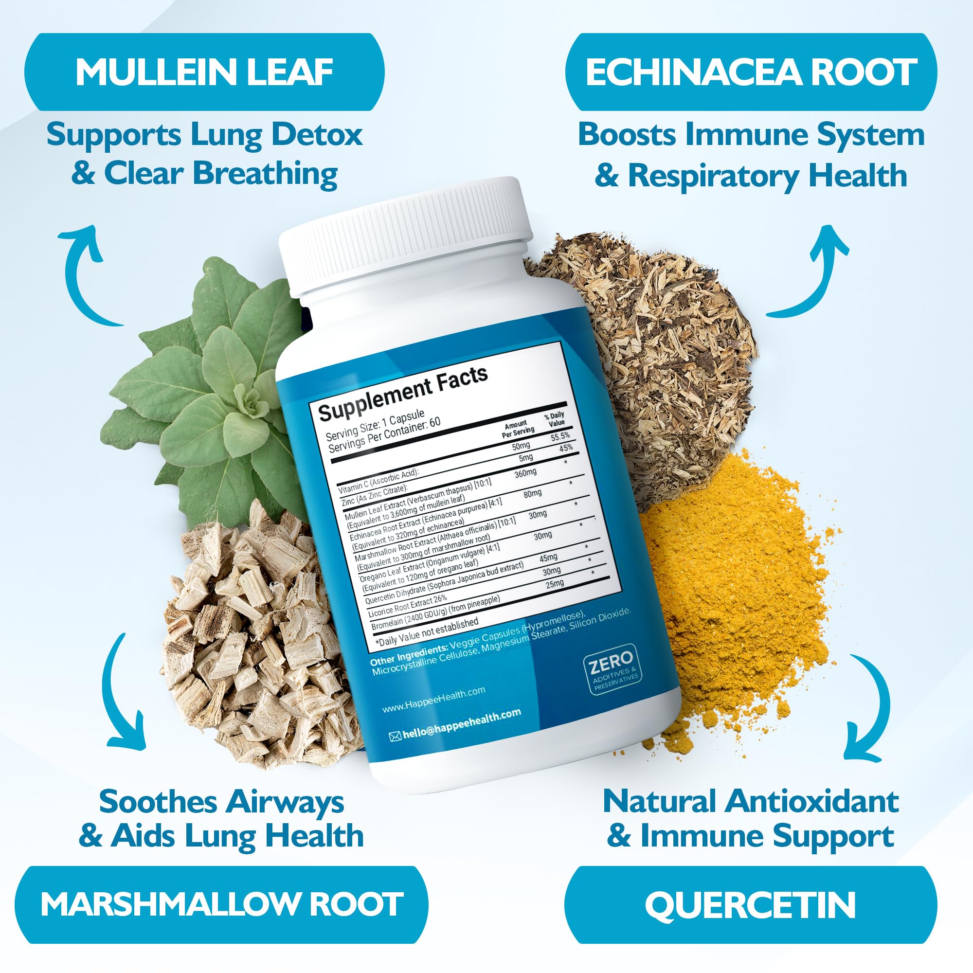 Happee Mullein Leaf Extract supplement label close-up