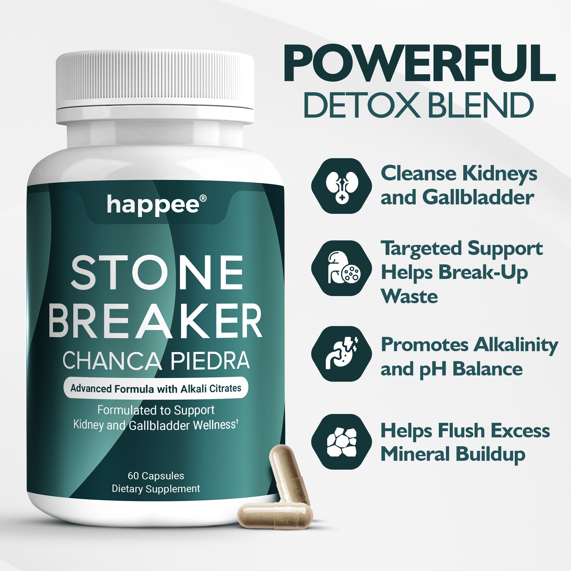 Happee Stone Breaker Chanca Piedra capsules bottle with label