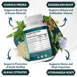 Happee Stone Breaker Chanca Piedra capsules with a measuring spoon