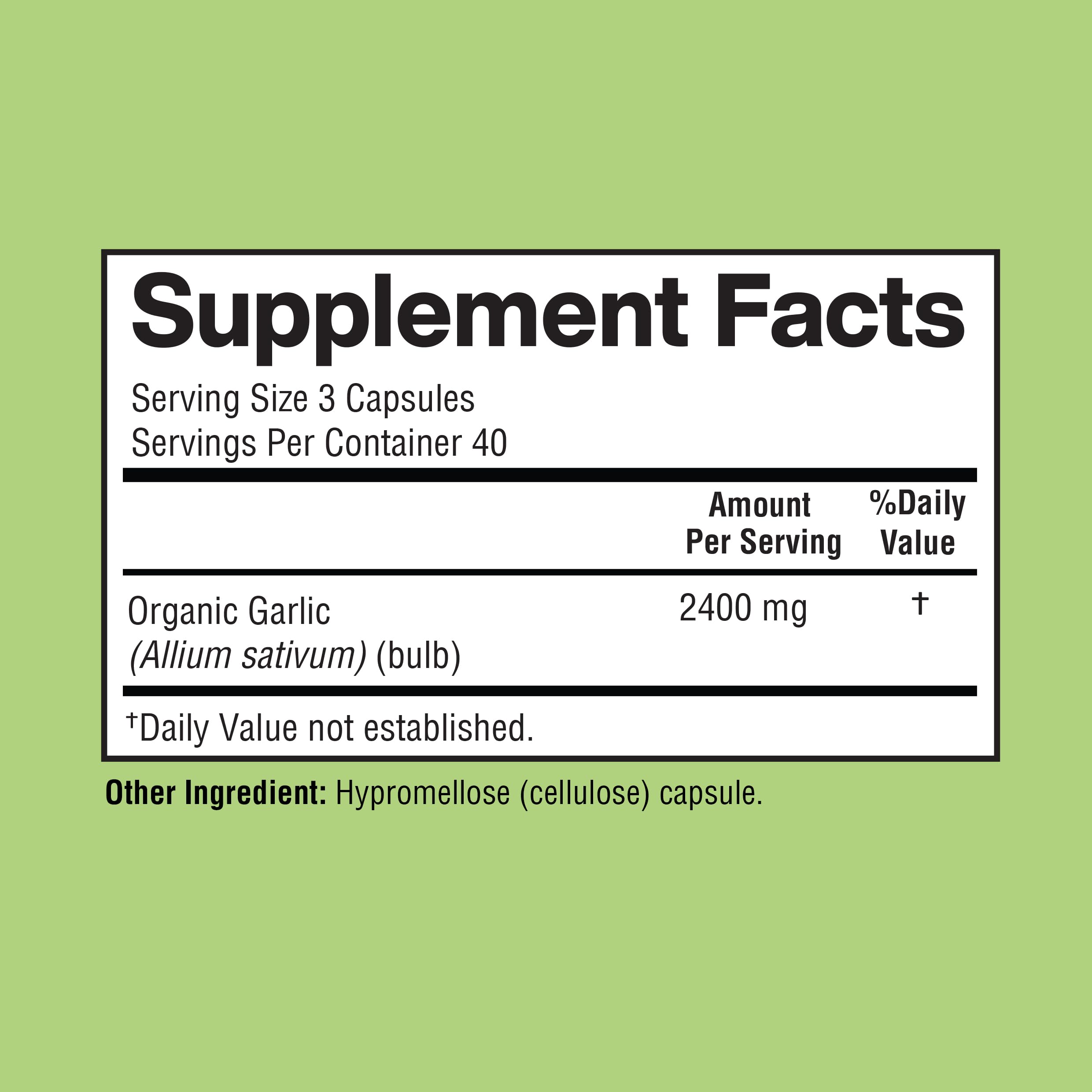 Happi Mi Nutrition Garlic Capsules back view with ingredient list