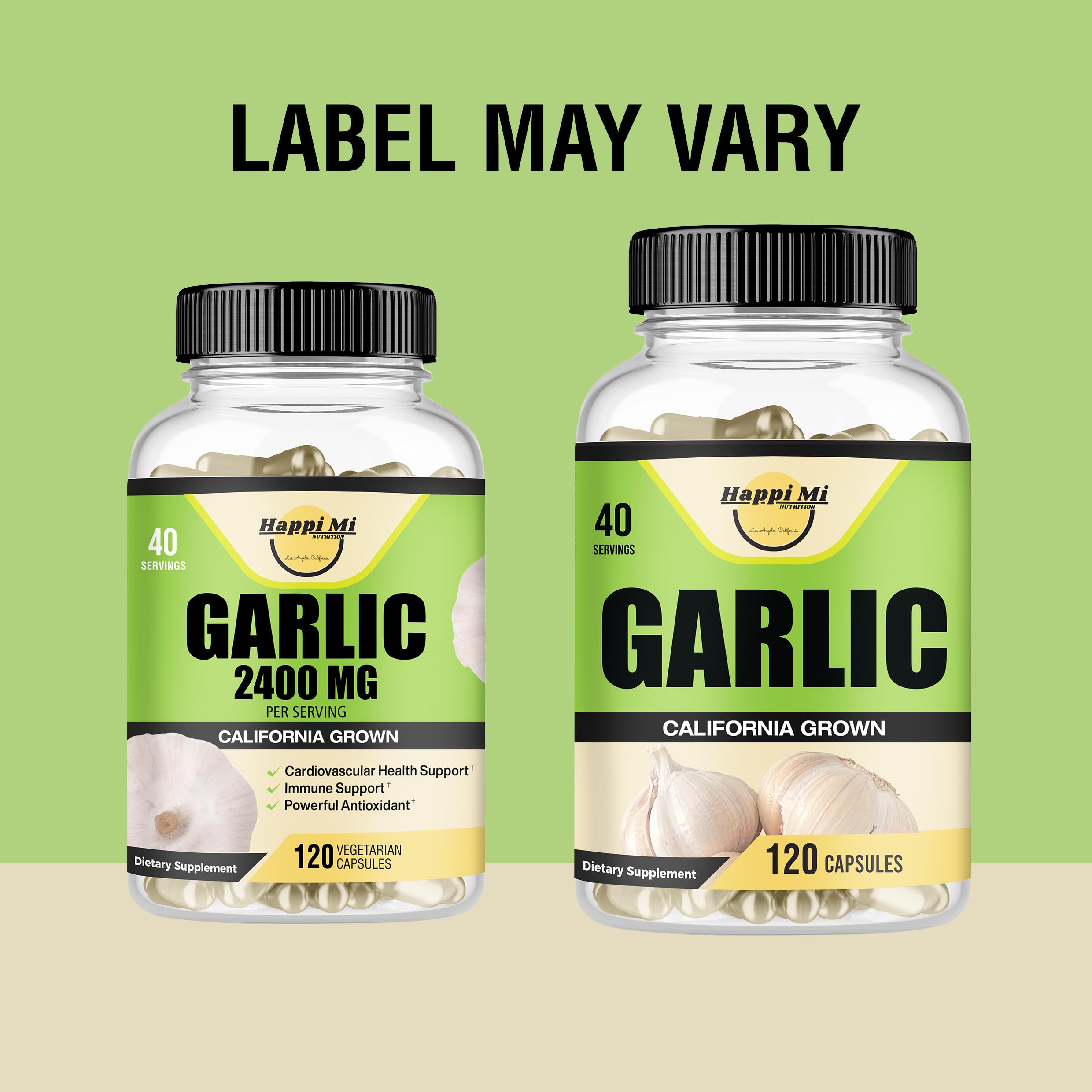Happi Mi Nutrition Garlic Capsules side view showing capsule details