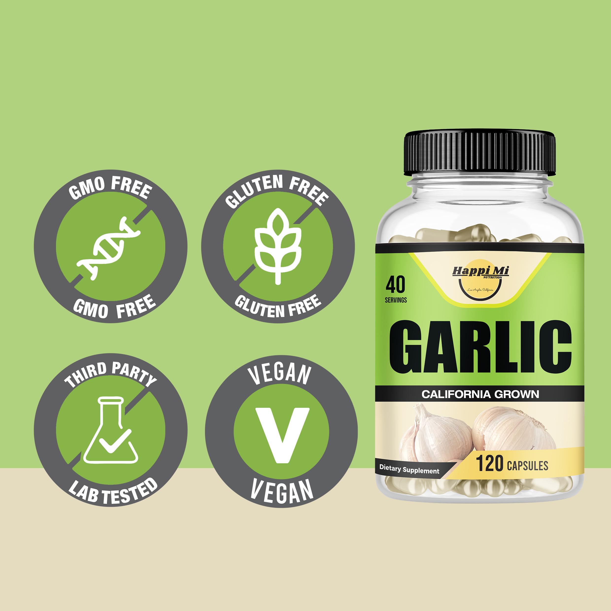 Happi Mi Nutrition Garlic Capsules with measuring spoon for dosage