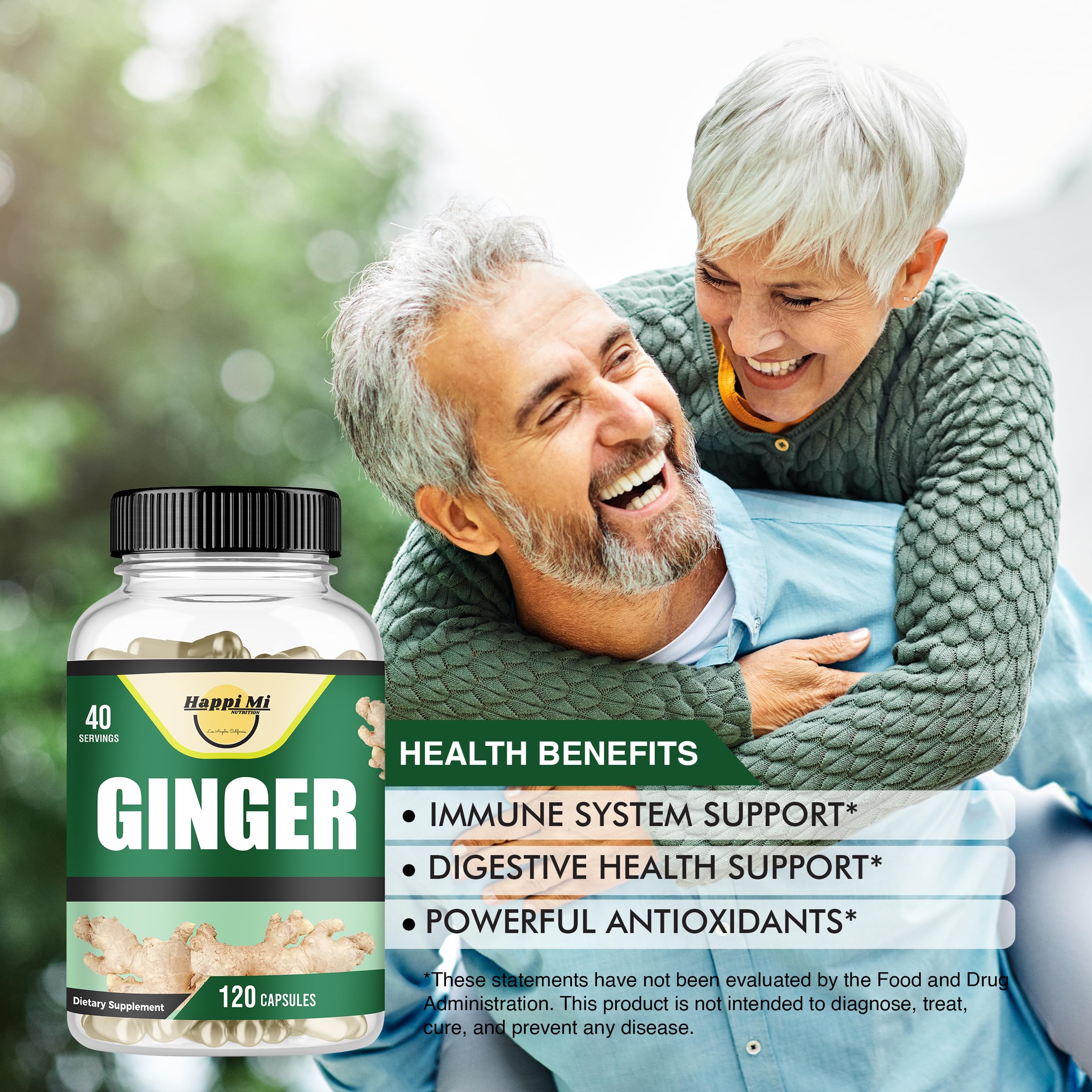 Happi Mi Nutrition Ginger Capsules back view with ingredients