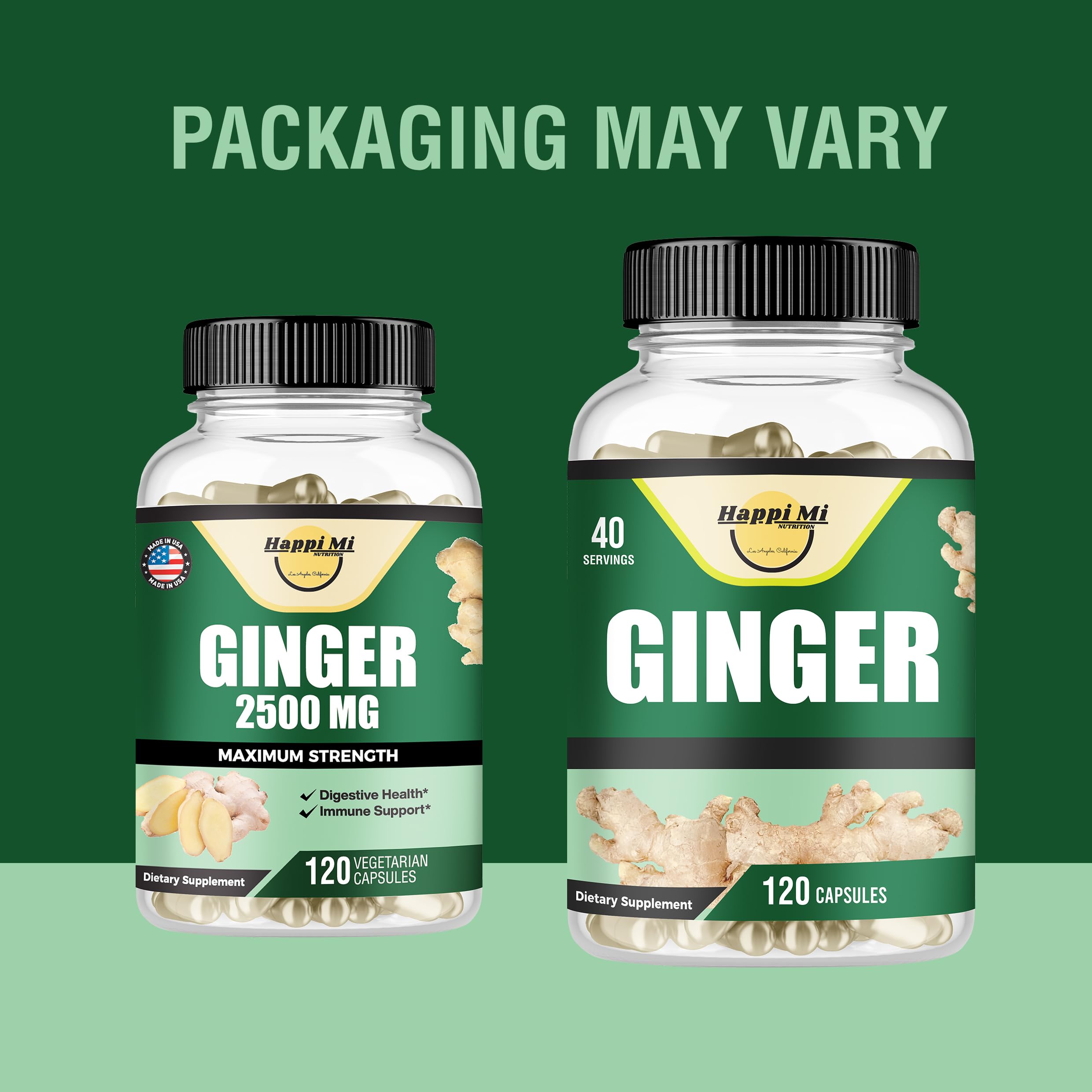 Happi Mi Nutrition Ginger Capsules bottle side view