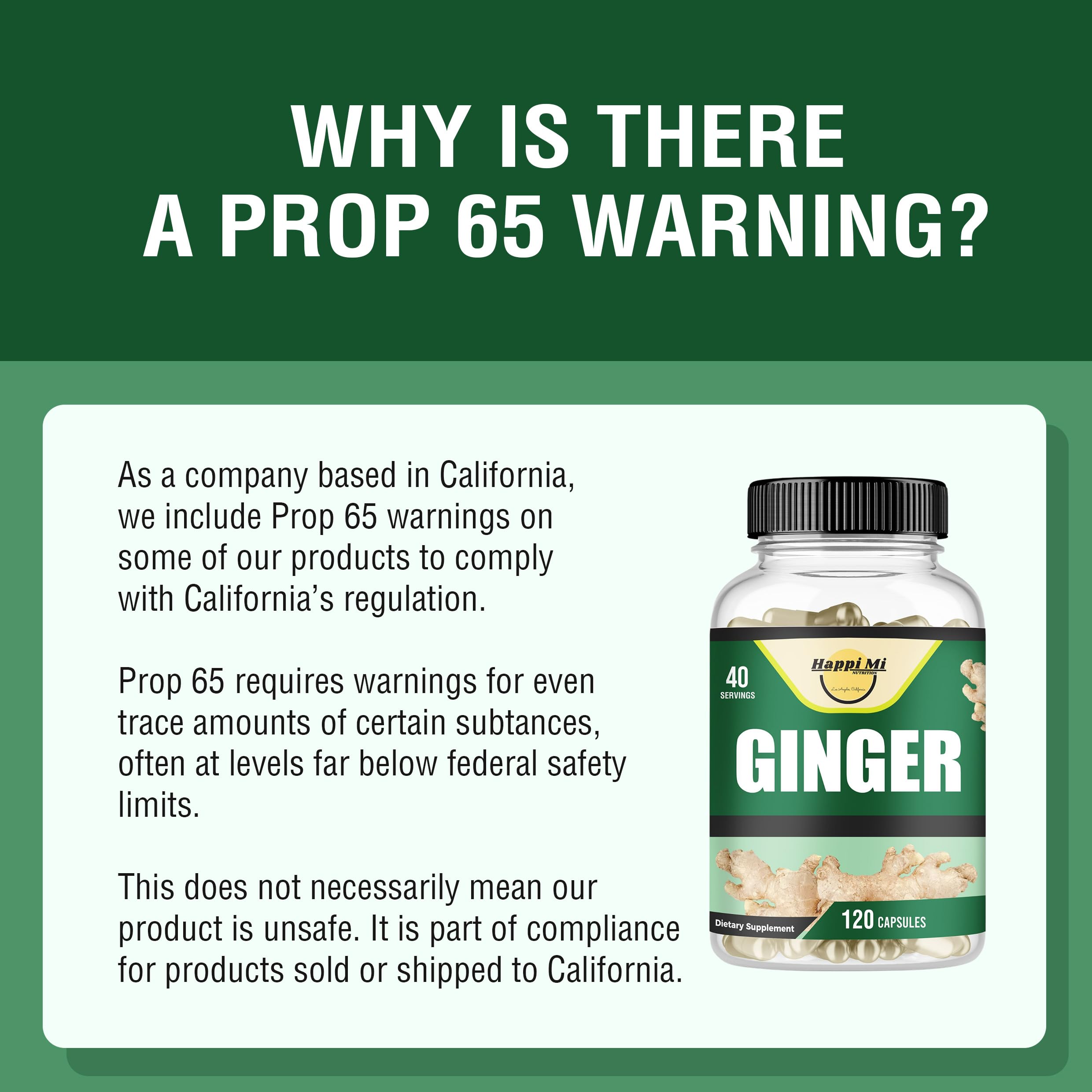 Happi Mi Nutrition Ginger Capsules in a hand for size comparison