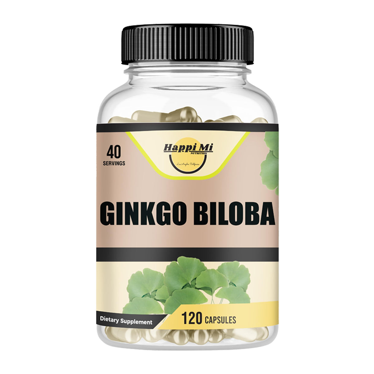 Happi Mi Nutrition Ginkgo Biloba 1800mg supplement front view