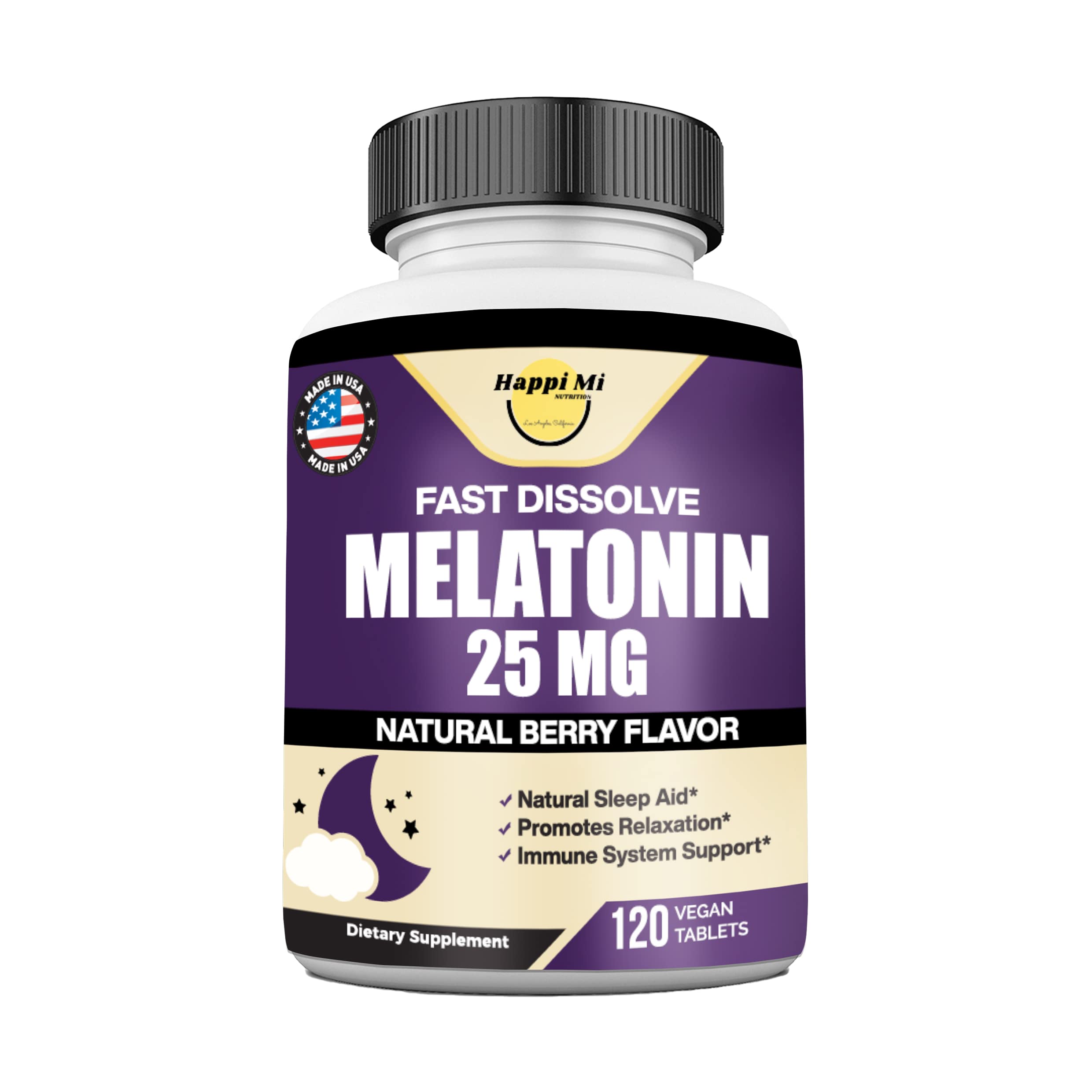 Happi Mi Nutrition Melatonin 25mg fast dissolve tablets front view