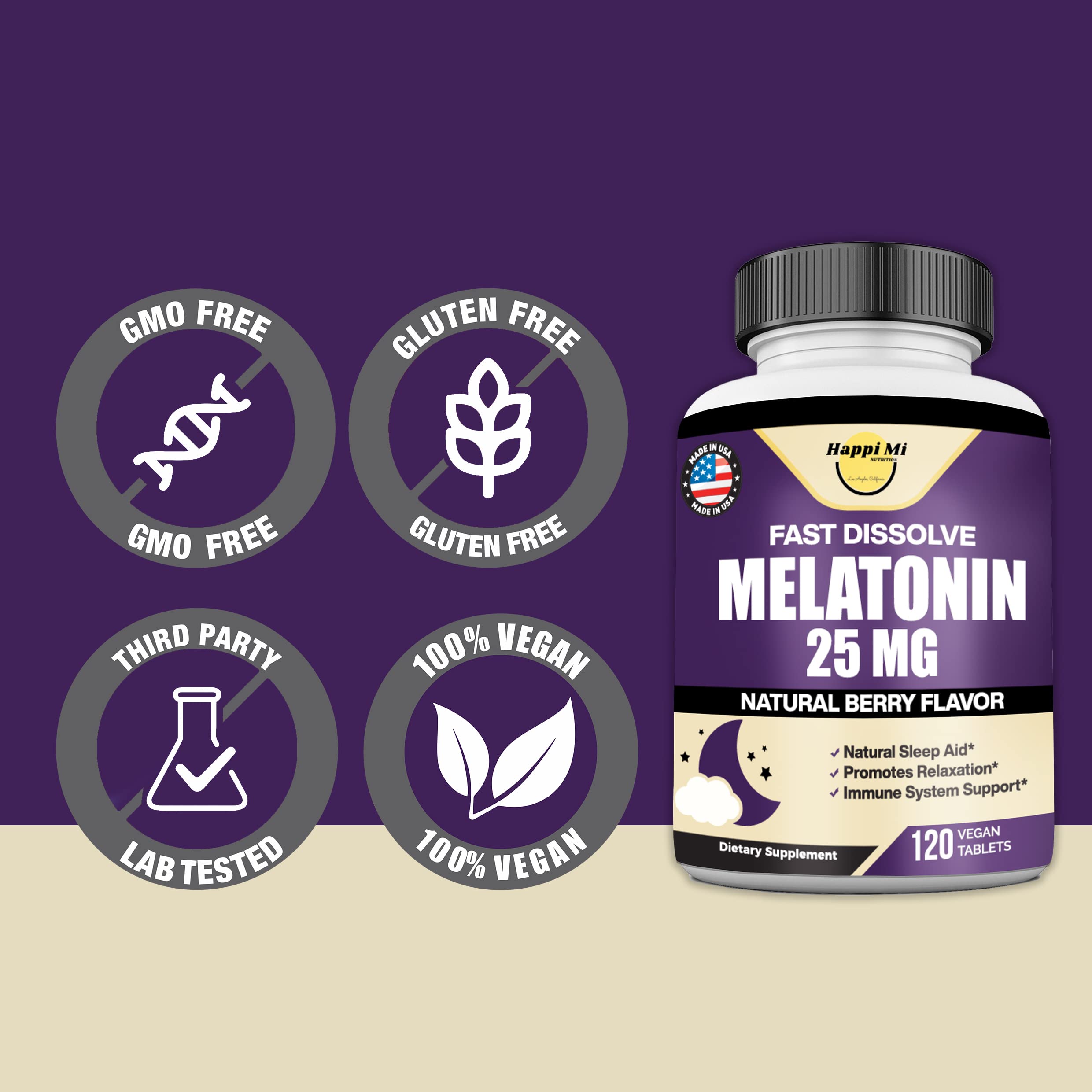 Happi Mi Nutrition Melatonin 25mg packaging side view